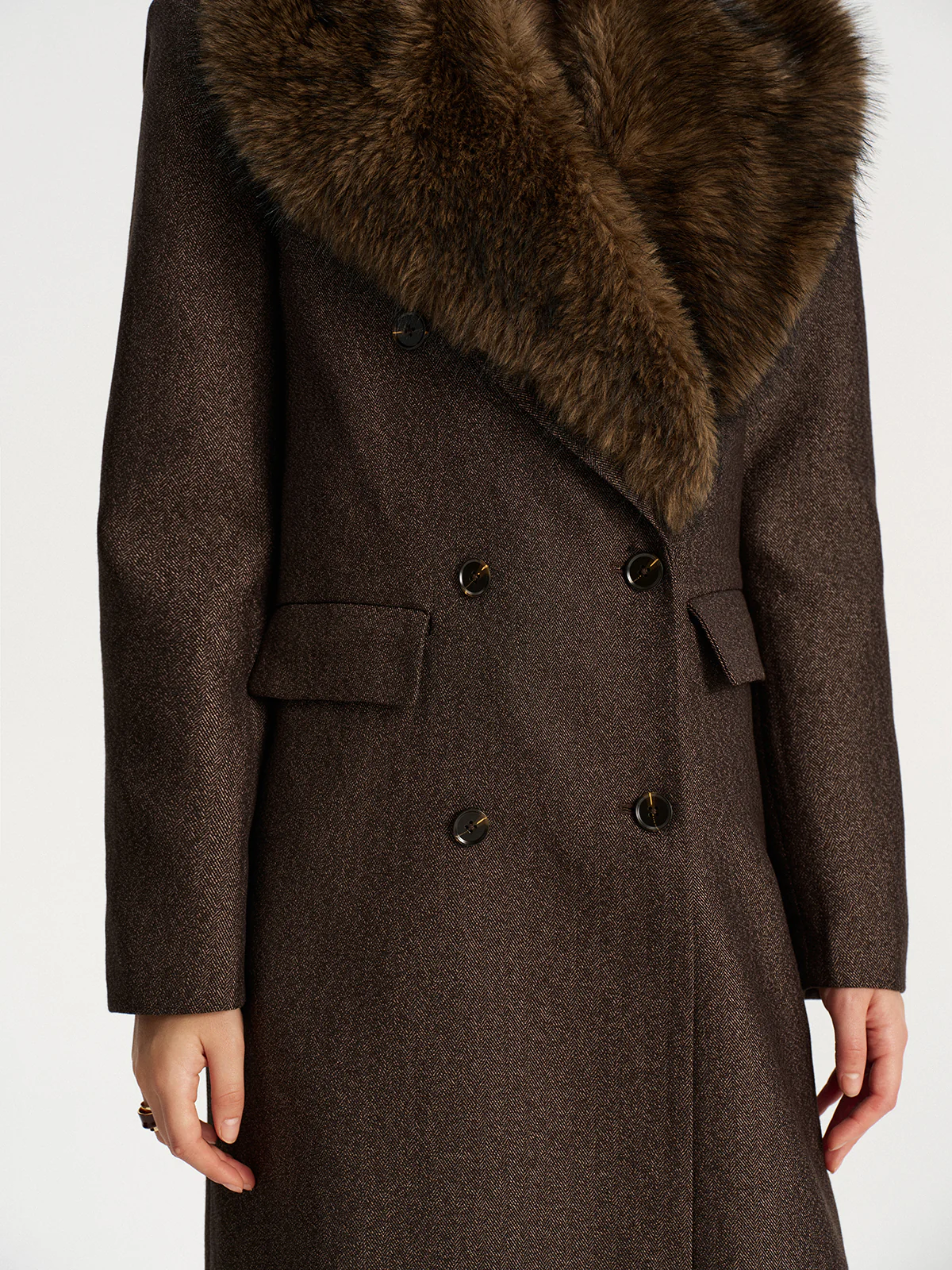 Faux Fur Collar Long Coat without Belt - Image 2