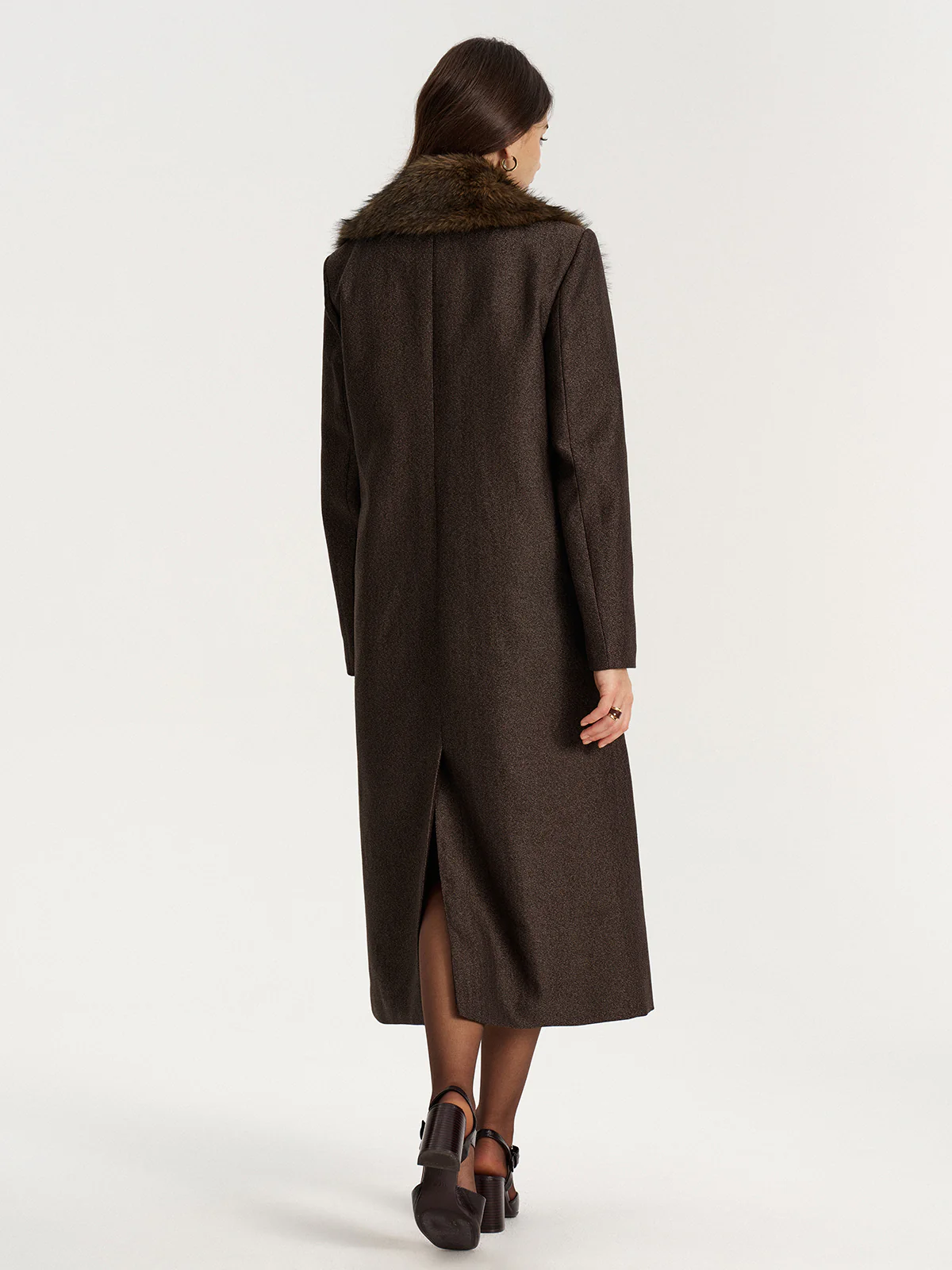 Faux Fur Collar Long Coat without Belt - Image 6