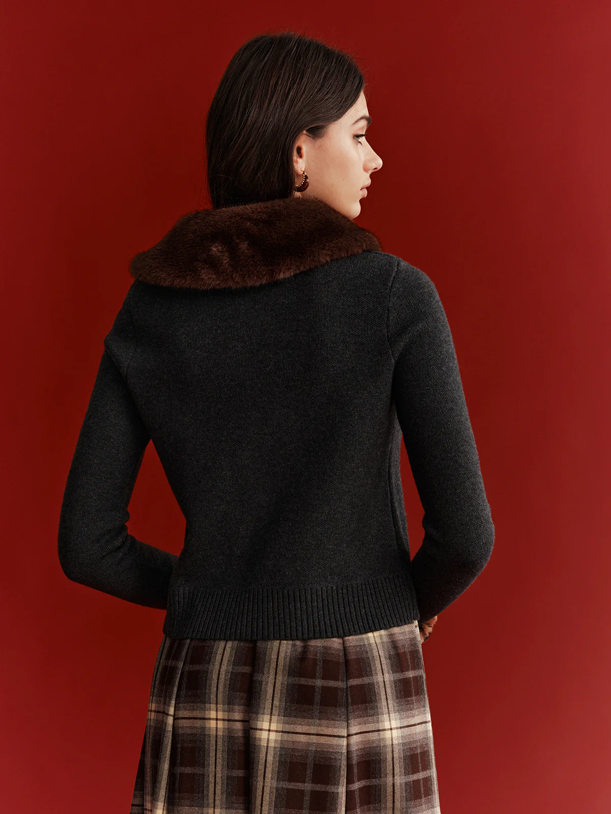 Faux Fur Collar Wool-Blend Cardigan - Image 4