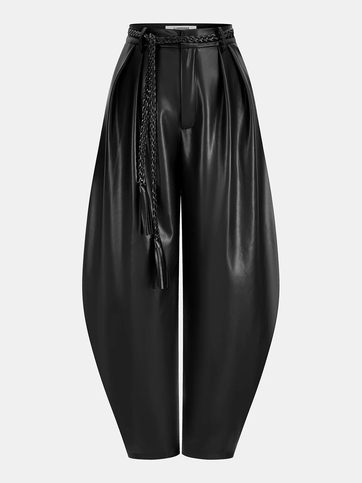 Faux Leather Balloon Pants with Braided Belt