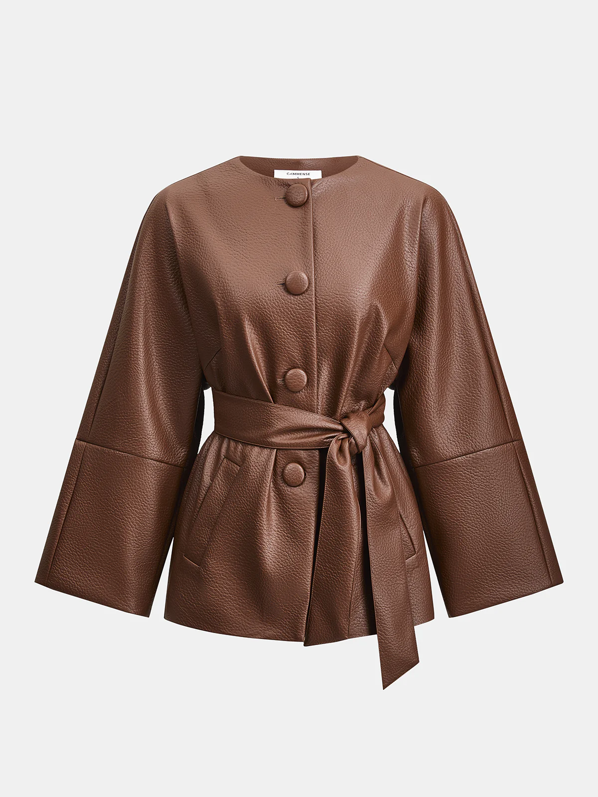 Faux Leather Belted Jacket & Skirt Set - Image 2