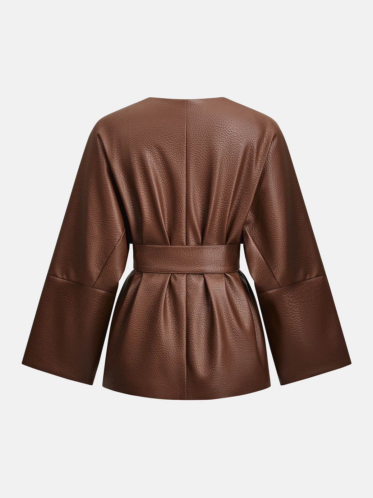 Faux Leather Belted Jacket & Skirt Set - Image 3