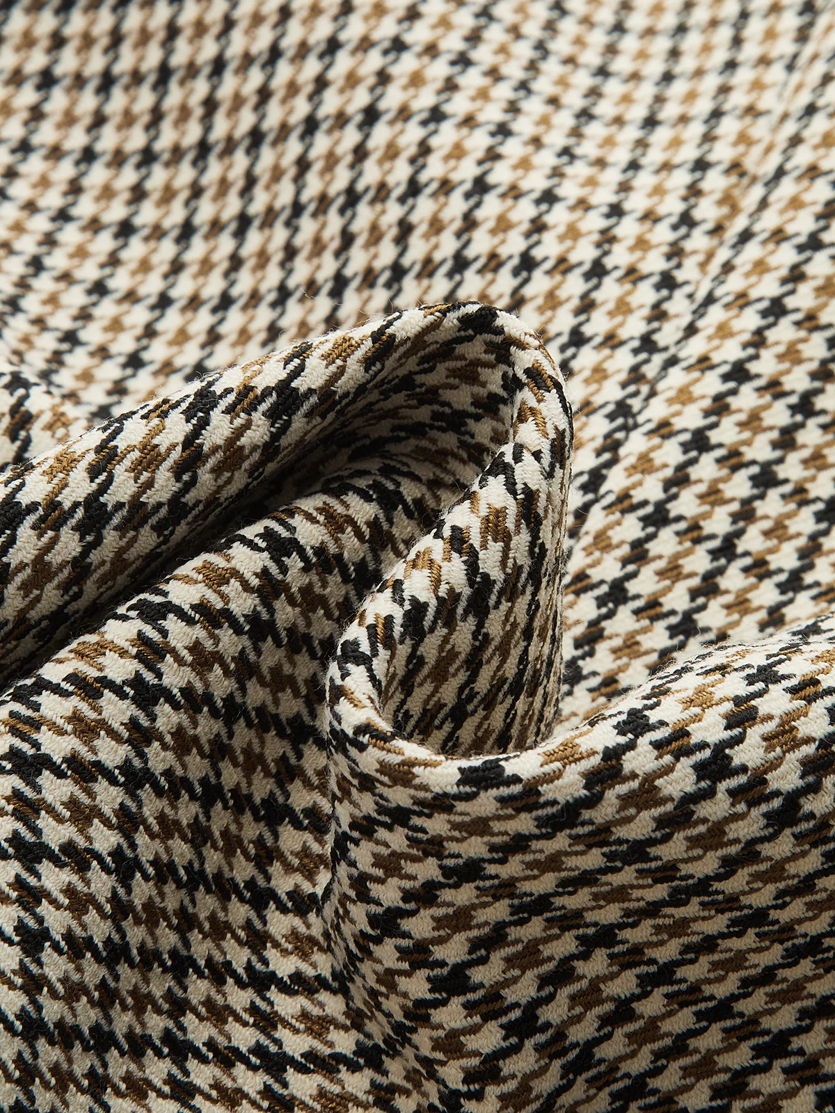Faux Leather Collar Houndstooth Blazer - Image 3