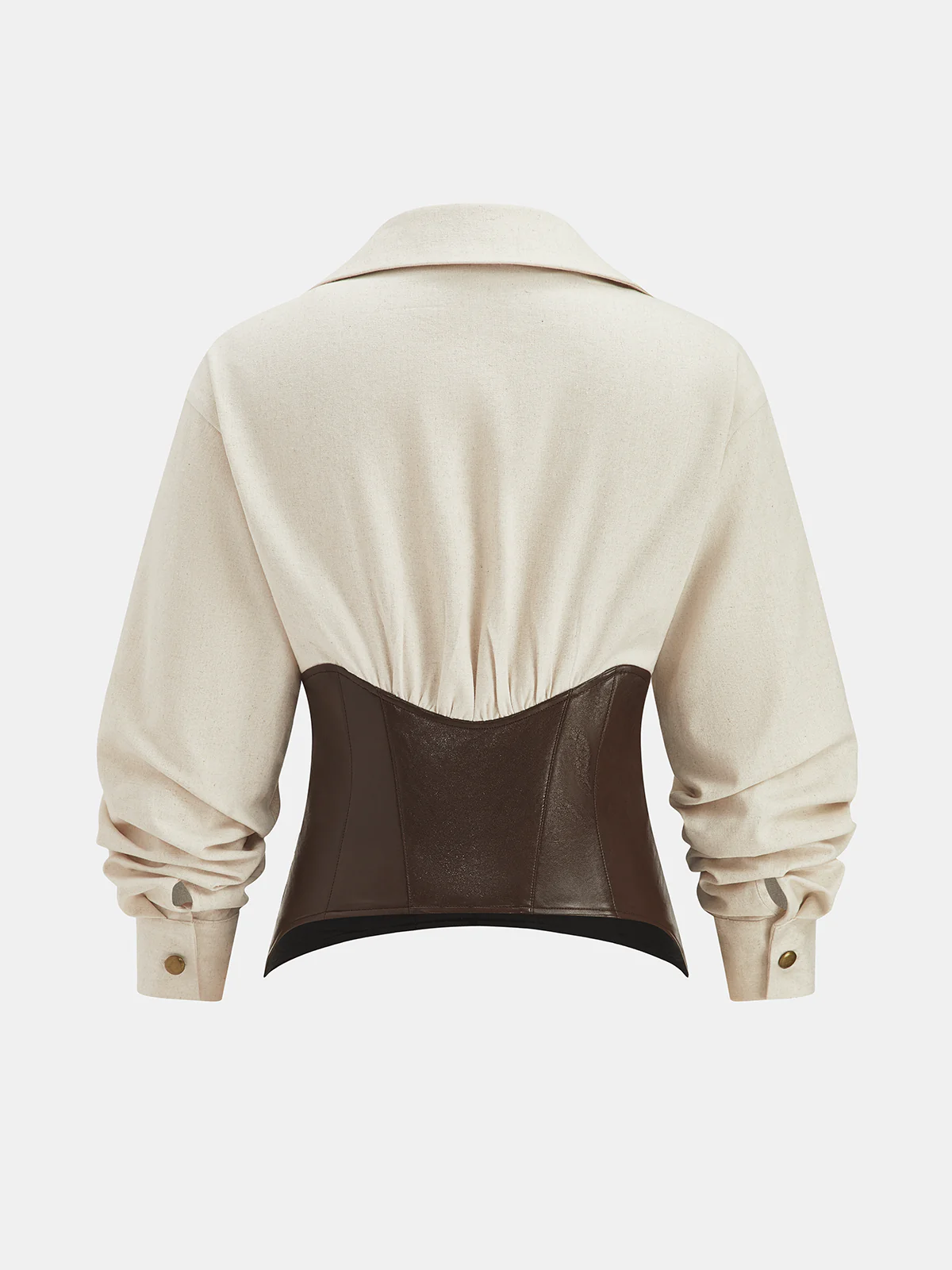 Faux Leather Corset Panel Cotton-Linen Shirt - Image 2