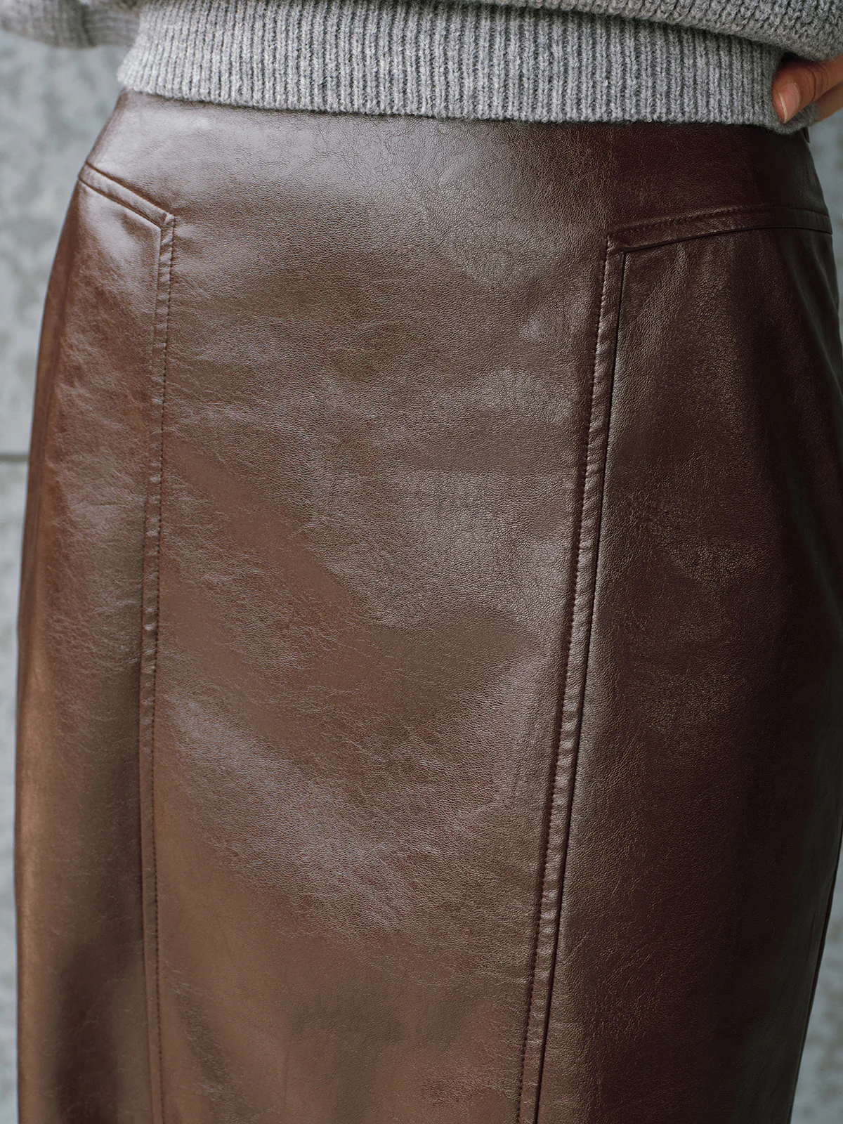 Faux Leather Lace Trim Midi Skirt - Image 5