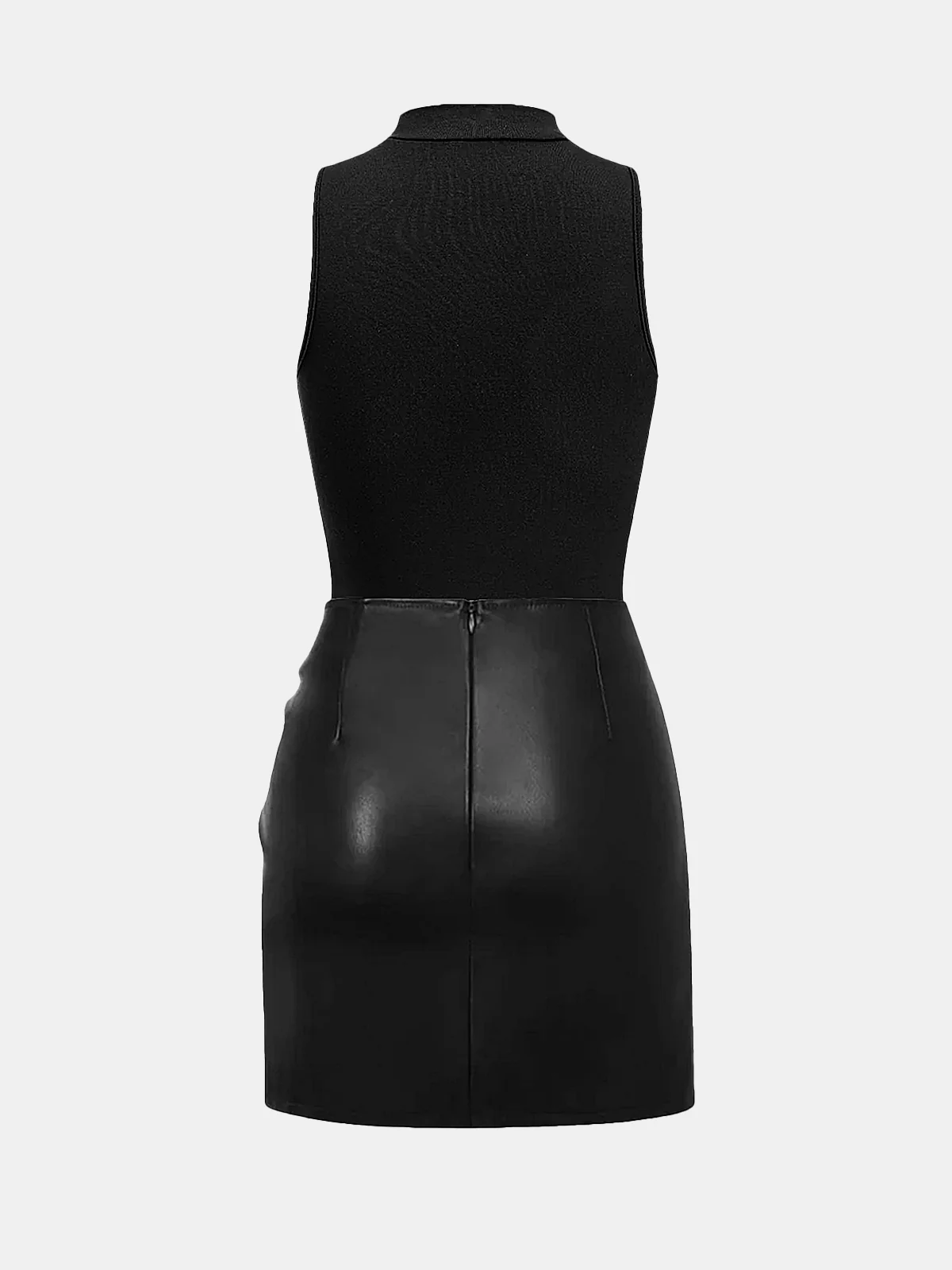 Knit Sleeveless Top & Faux Leather Mini Skirt Set - Image 2