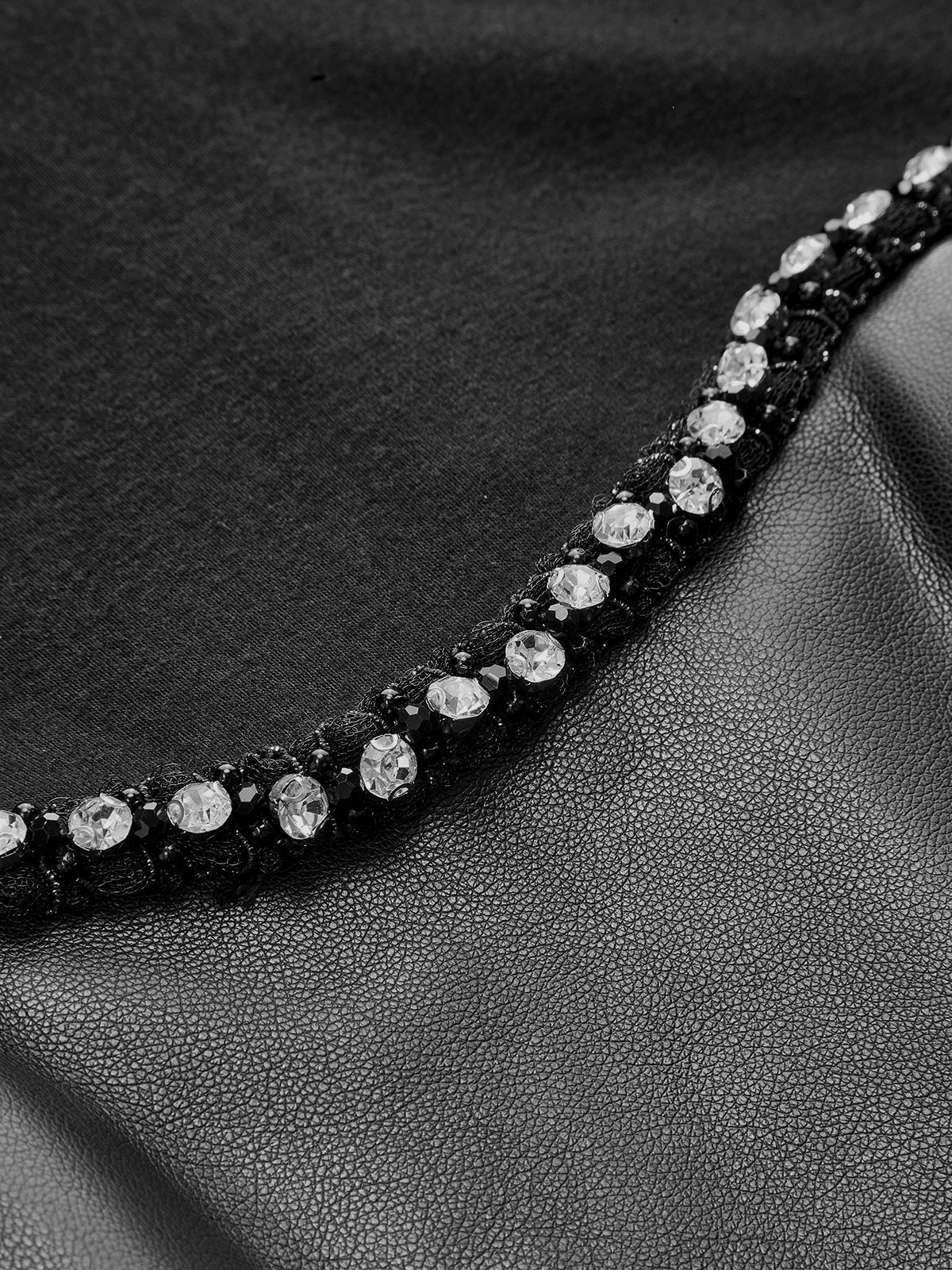 Faux Leather Panel Long Sleeve Rhinestone Trim Mini Dress - Image 5