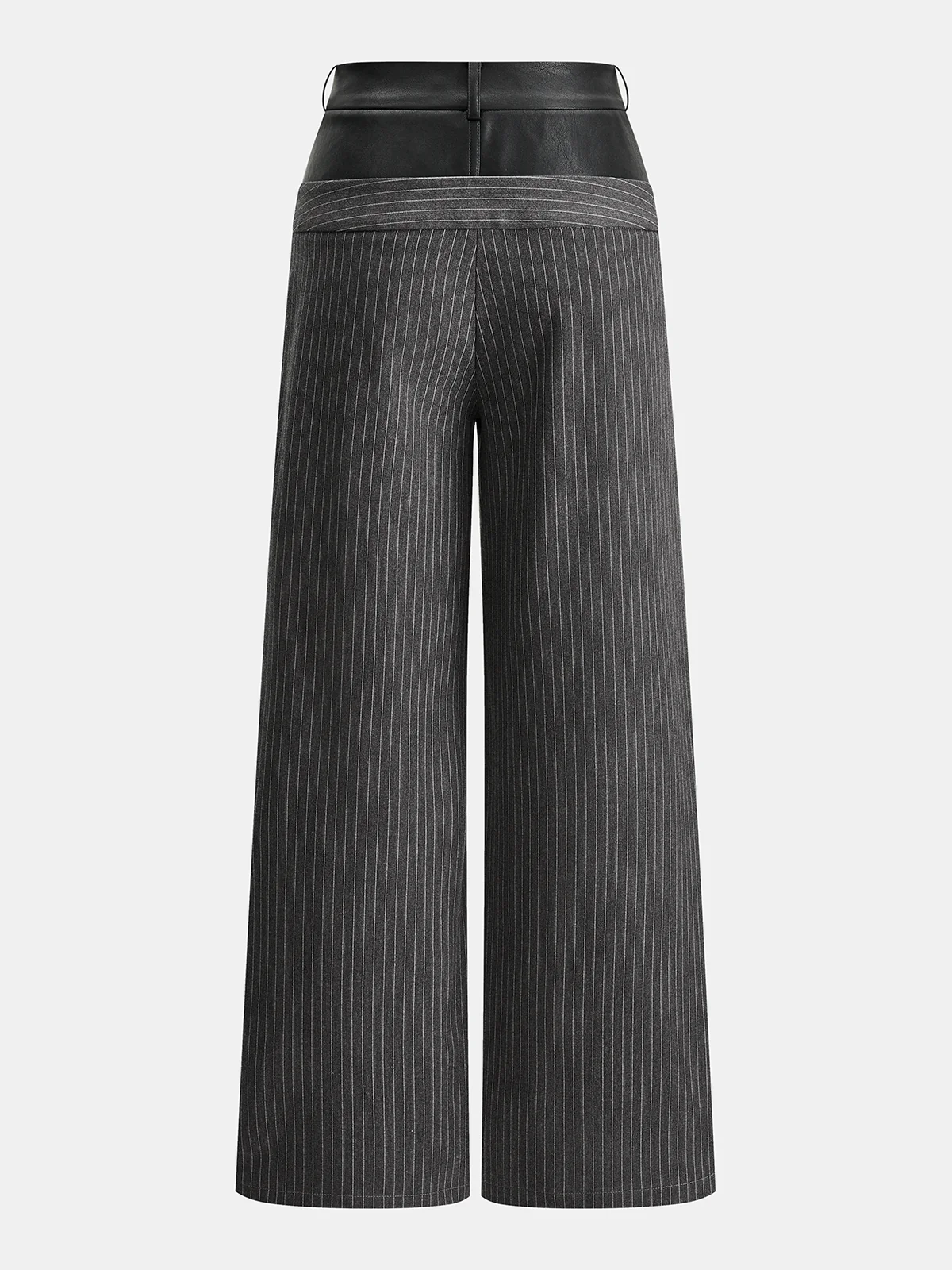 Faux-Leather Panel Striped Wide-Leg Pants - Image 2