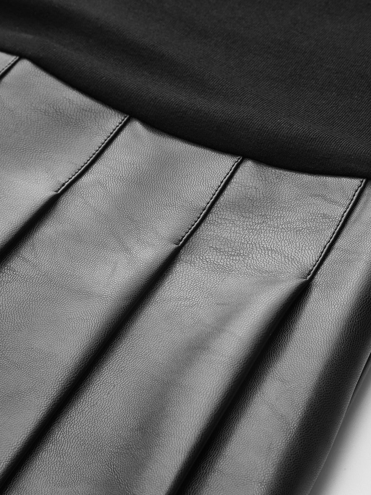 Faux Leather Pleated Panel Long Sleeve Dress - Image 4