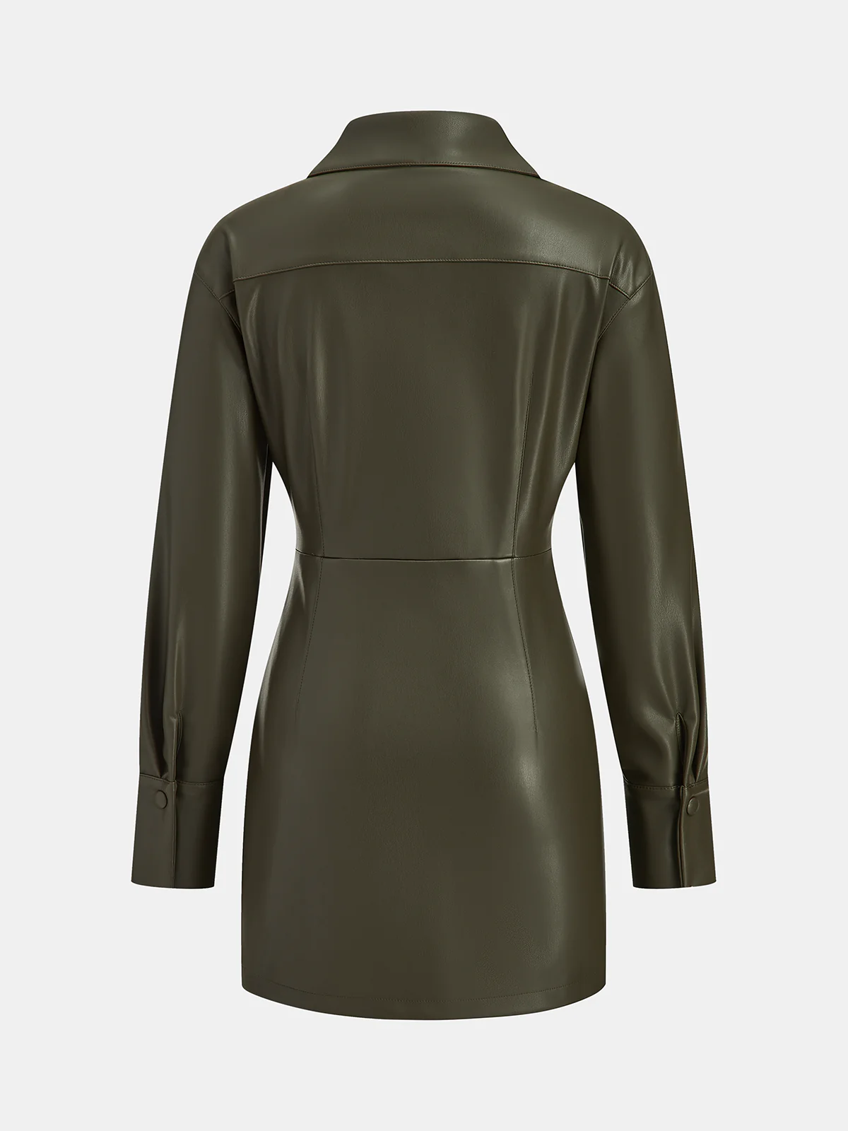 Faux Leather Shirt Dress with Draped Detail - Image 2