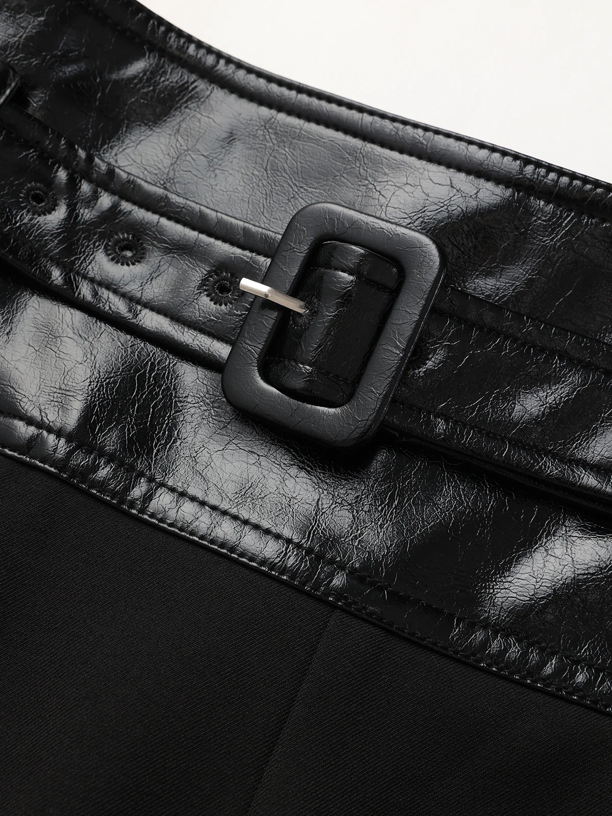 Faux Leather Waistband Wide-Leg Pants with Belt - Image 3