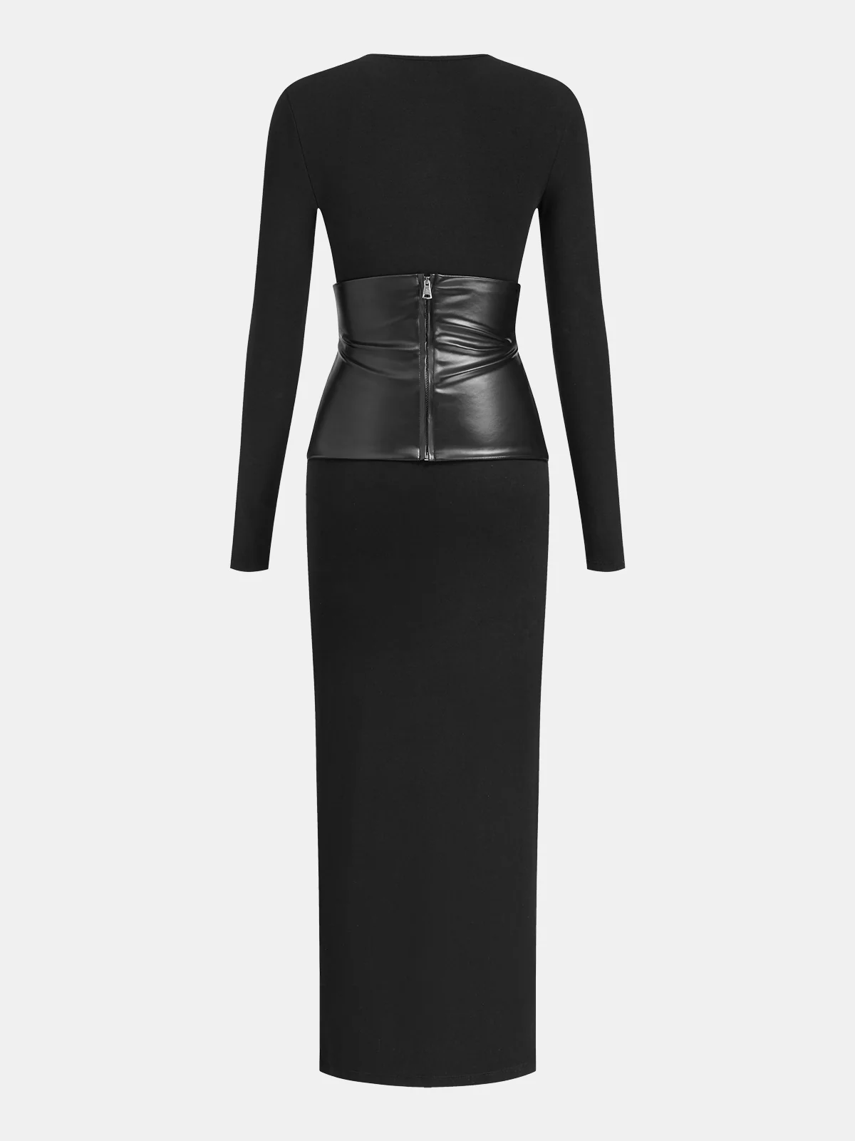 Faux Leather Wrap Waist Dress with Side Slit - Image 2