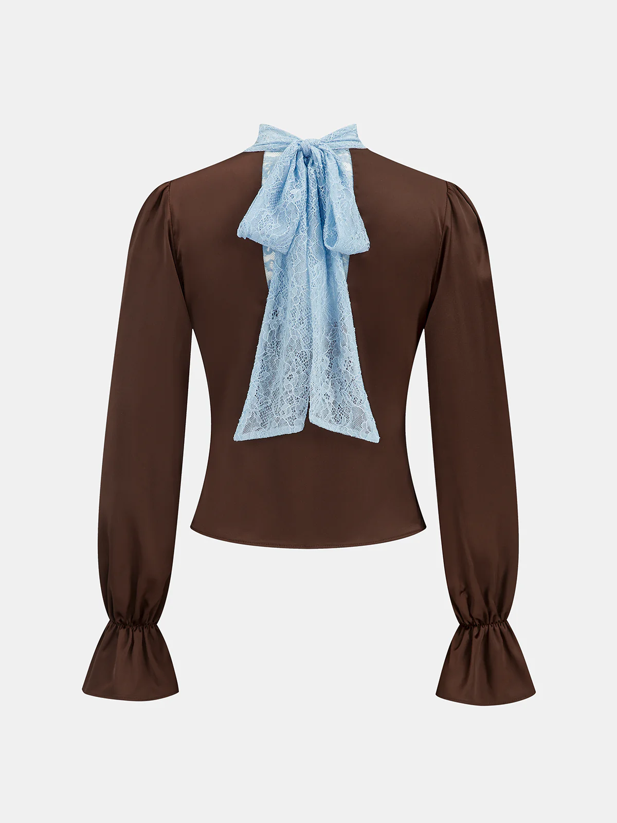 Flared Cuff Lace-Neck Satin Blouse - Image 3