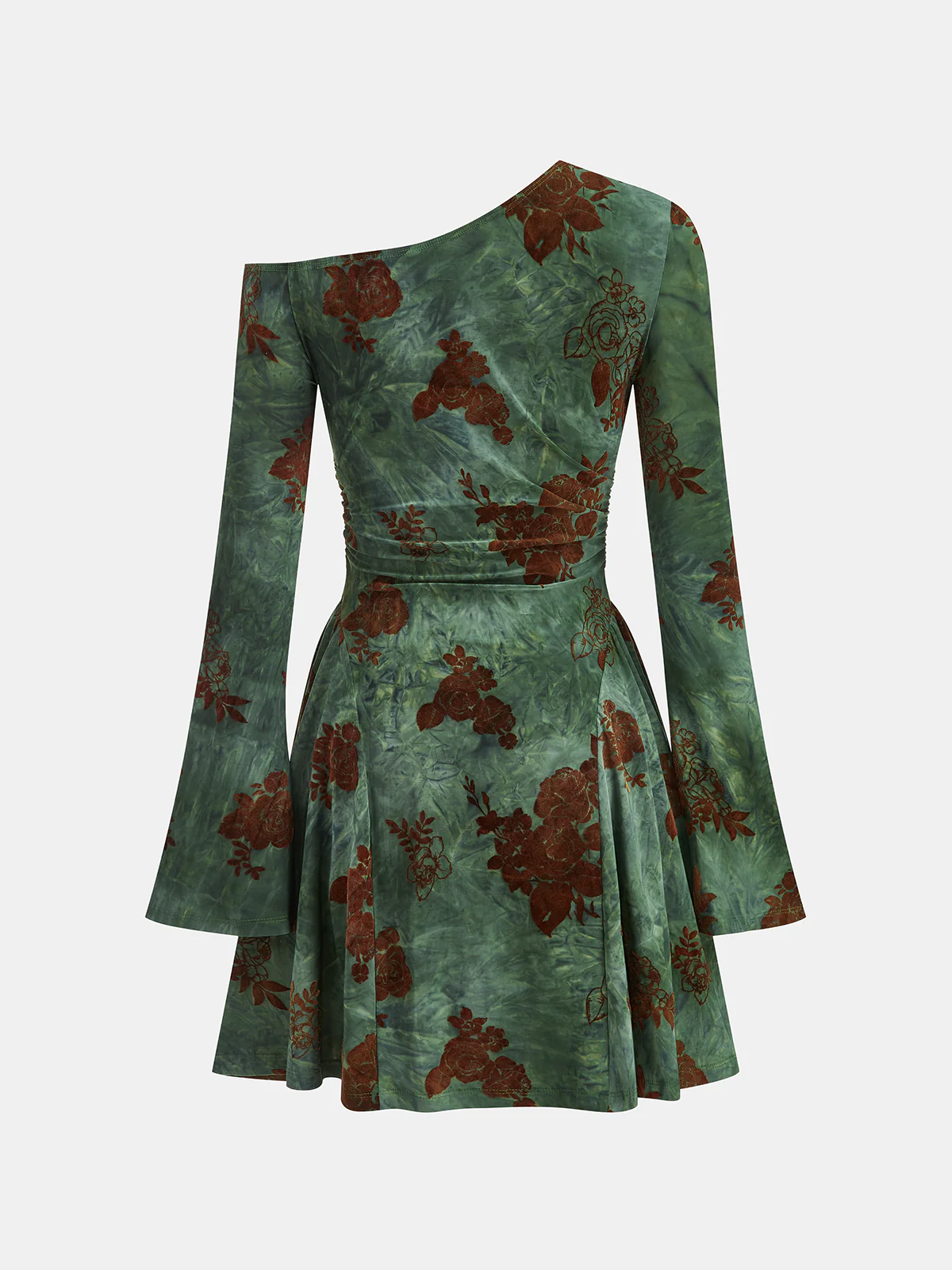 Flocked Floral Print One-Shoulder Mini Dress - Image 3