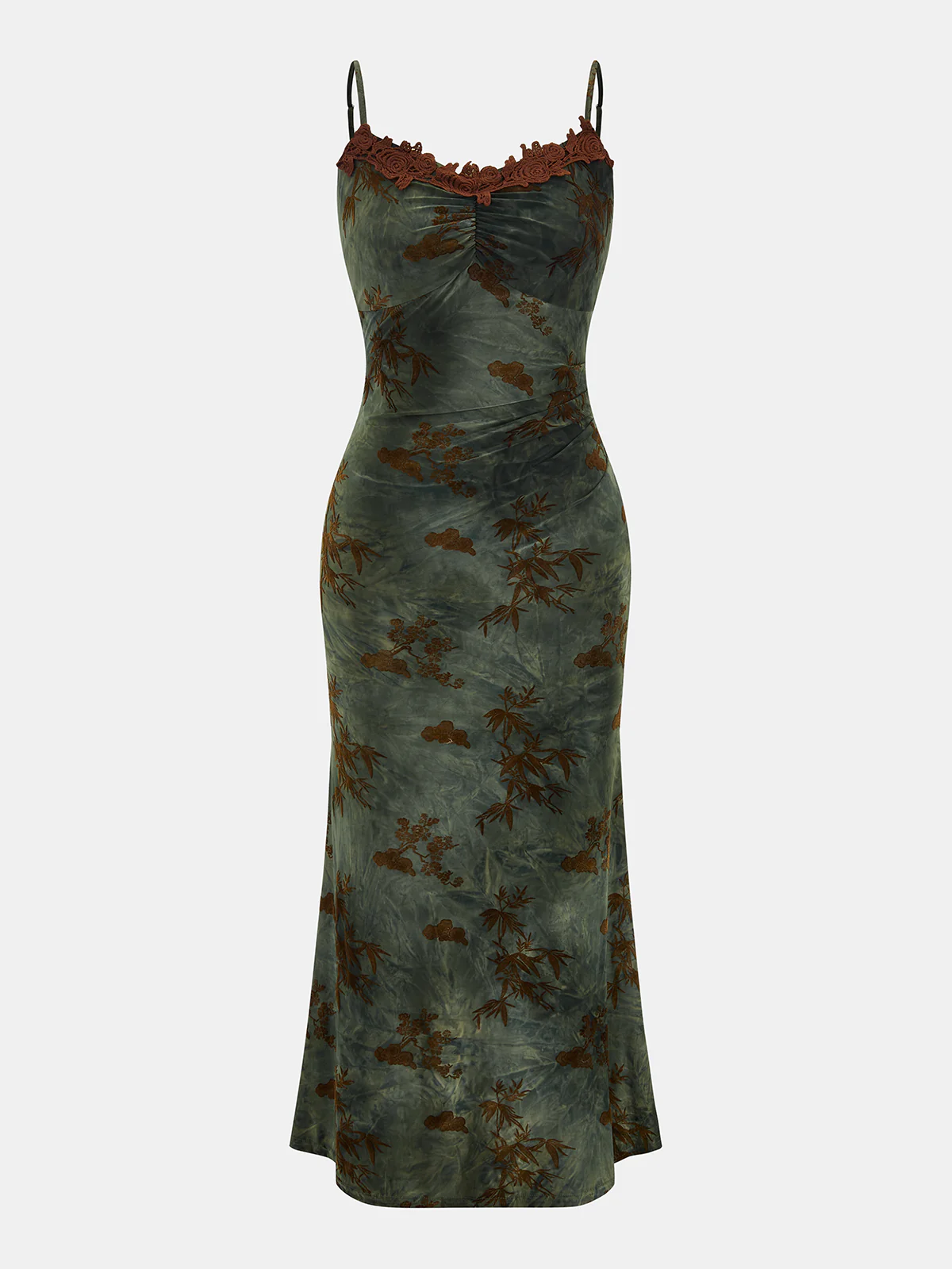 Flocked Print Cami Midi Dress