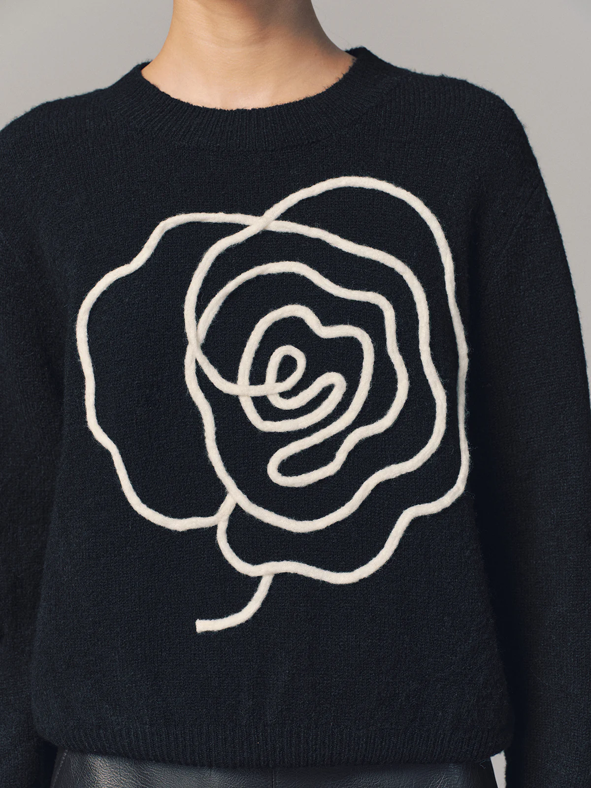 Floral Applique Crew Neck Sweater - Image 3