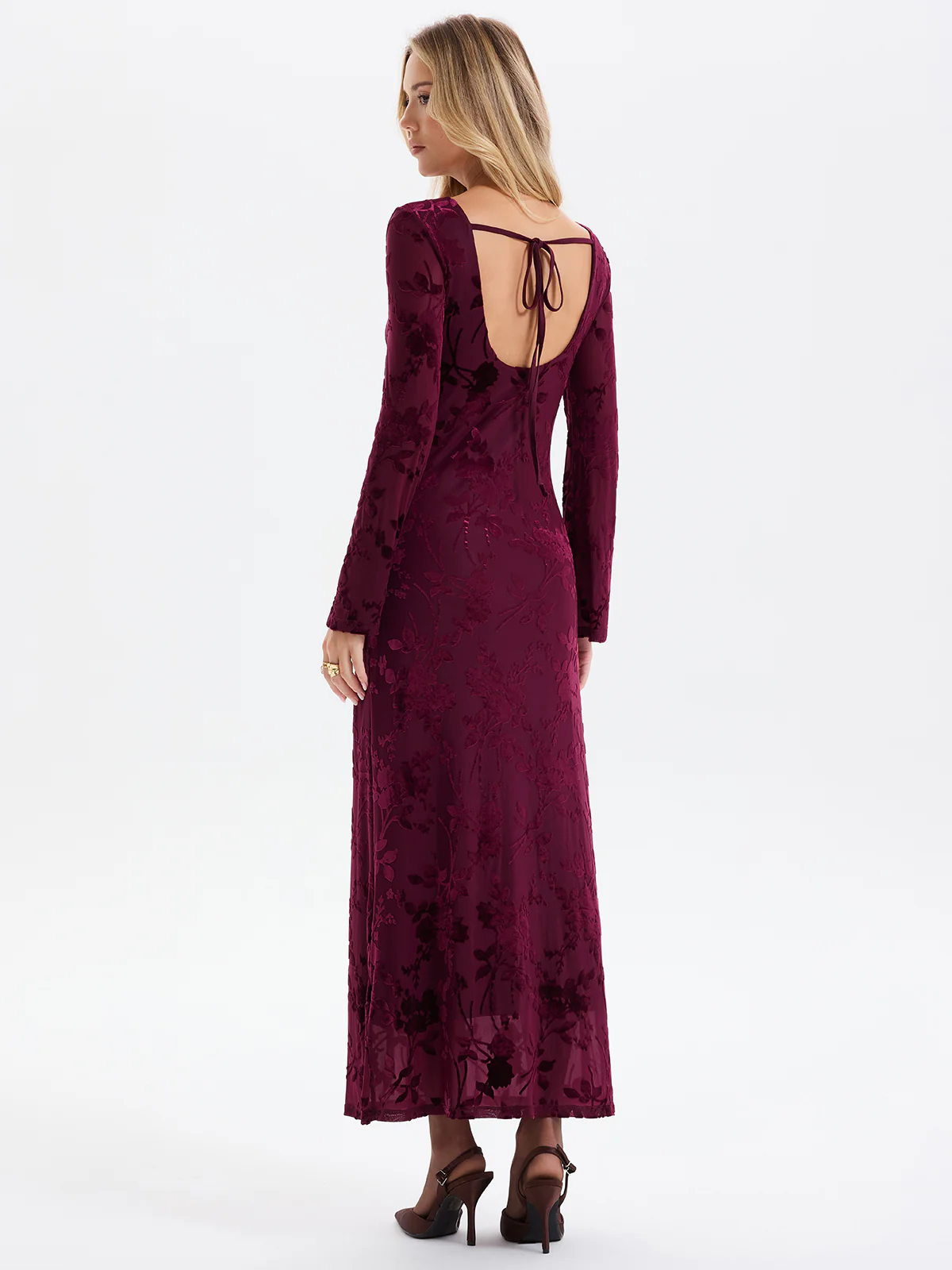 Floral-Jacquard Backless Maxi Dress - Image 6