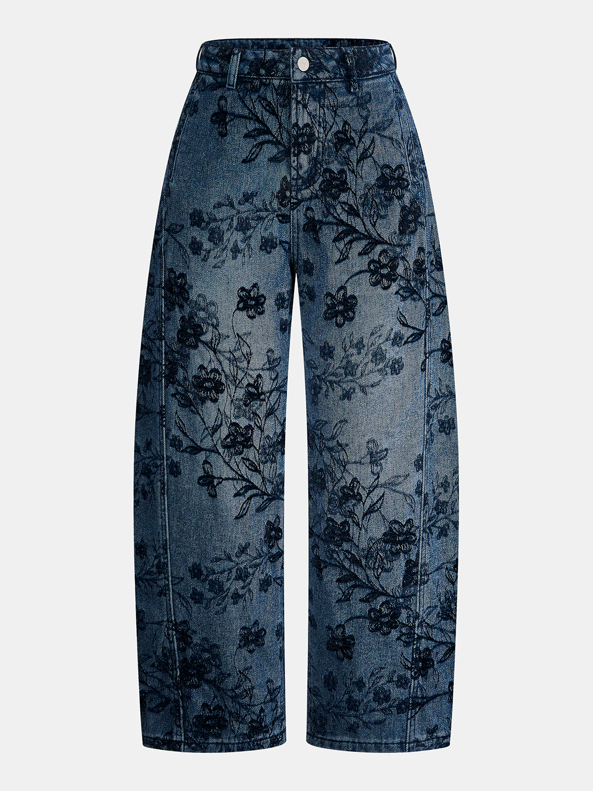 Floral Jacquard Curved-Leg Jeans