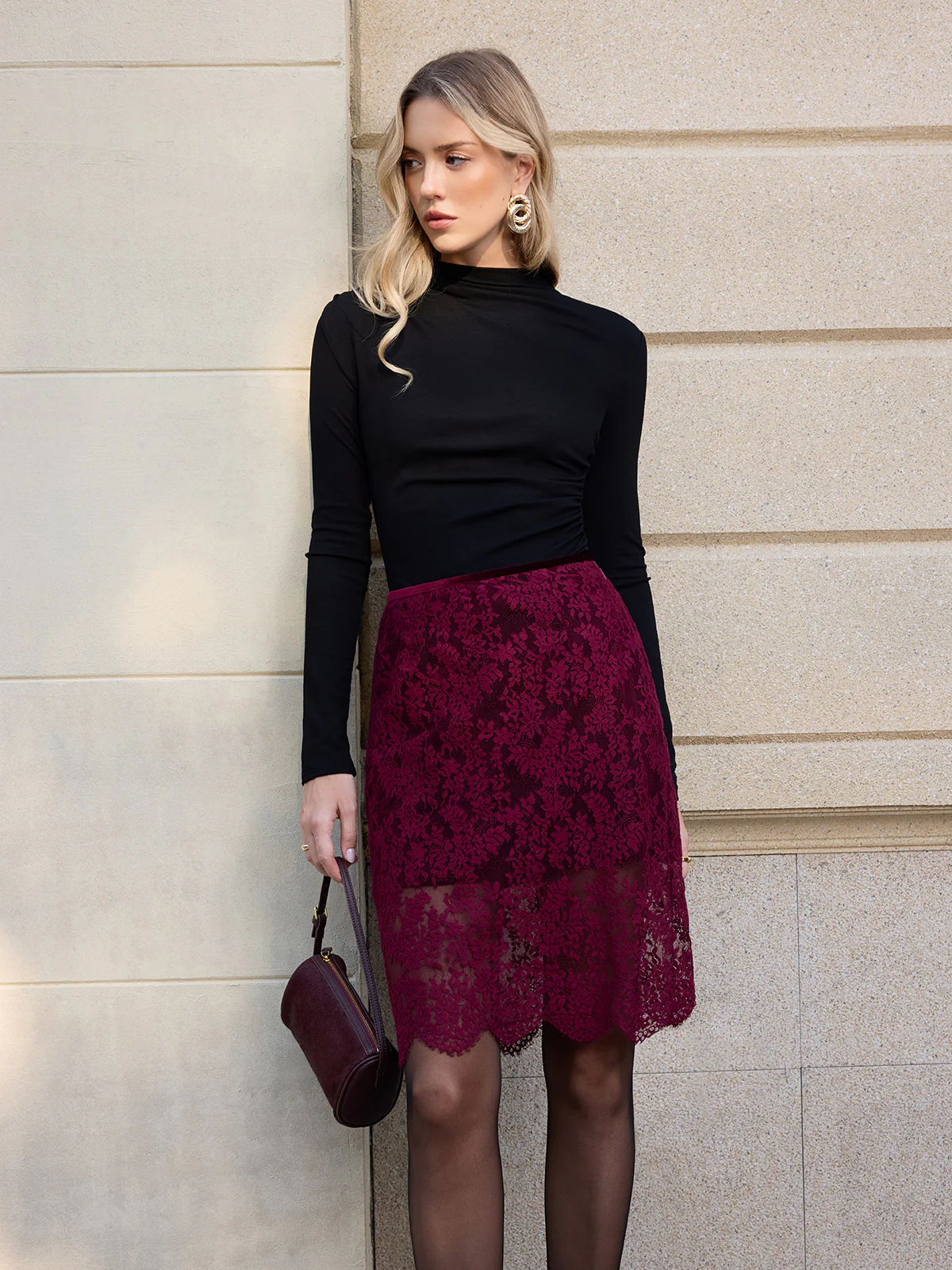Floral Lace Midi Skirt - Image 3