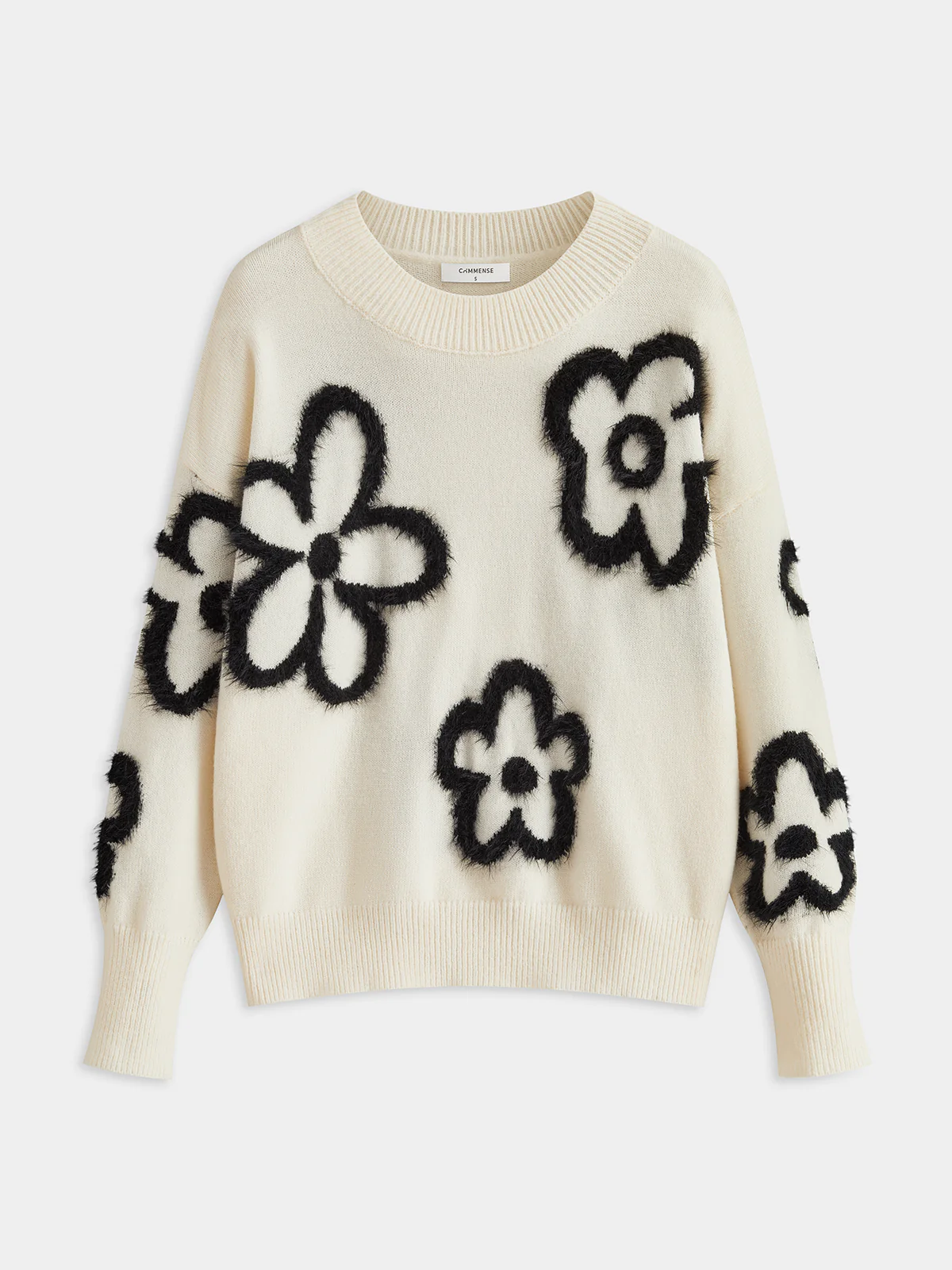 Floral-Patterned Mohair Crew Neck Sweater
