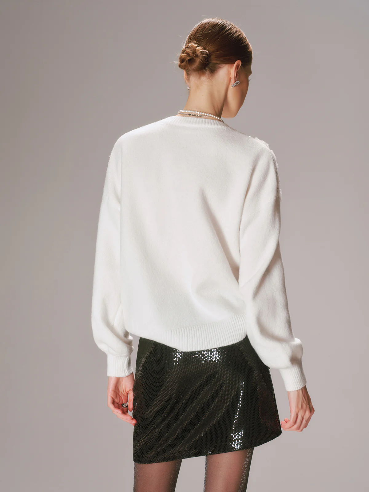 Floral Sequin Mesh Detail Sweater - Image 6