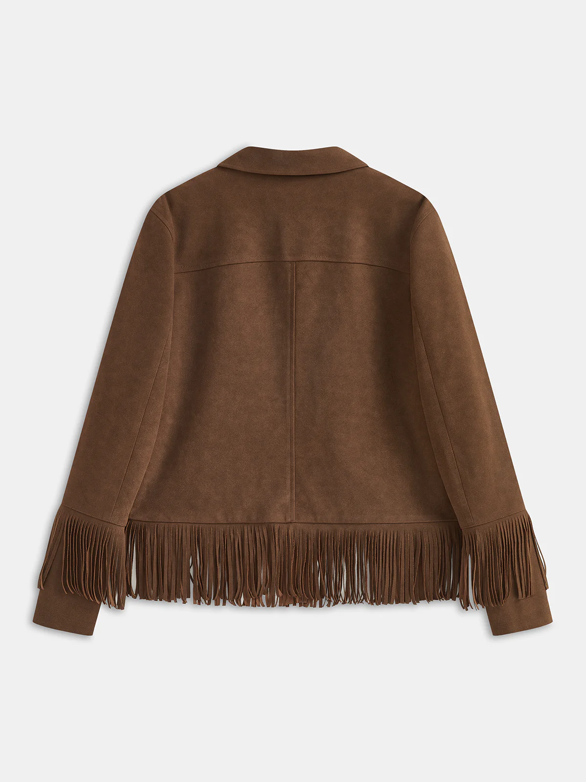 Fringe Button-Front Collared Suede Effect Jacket - Image 3