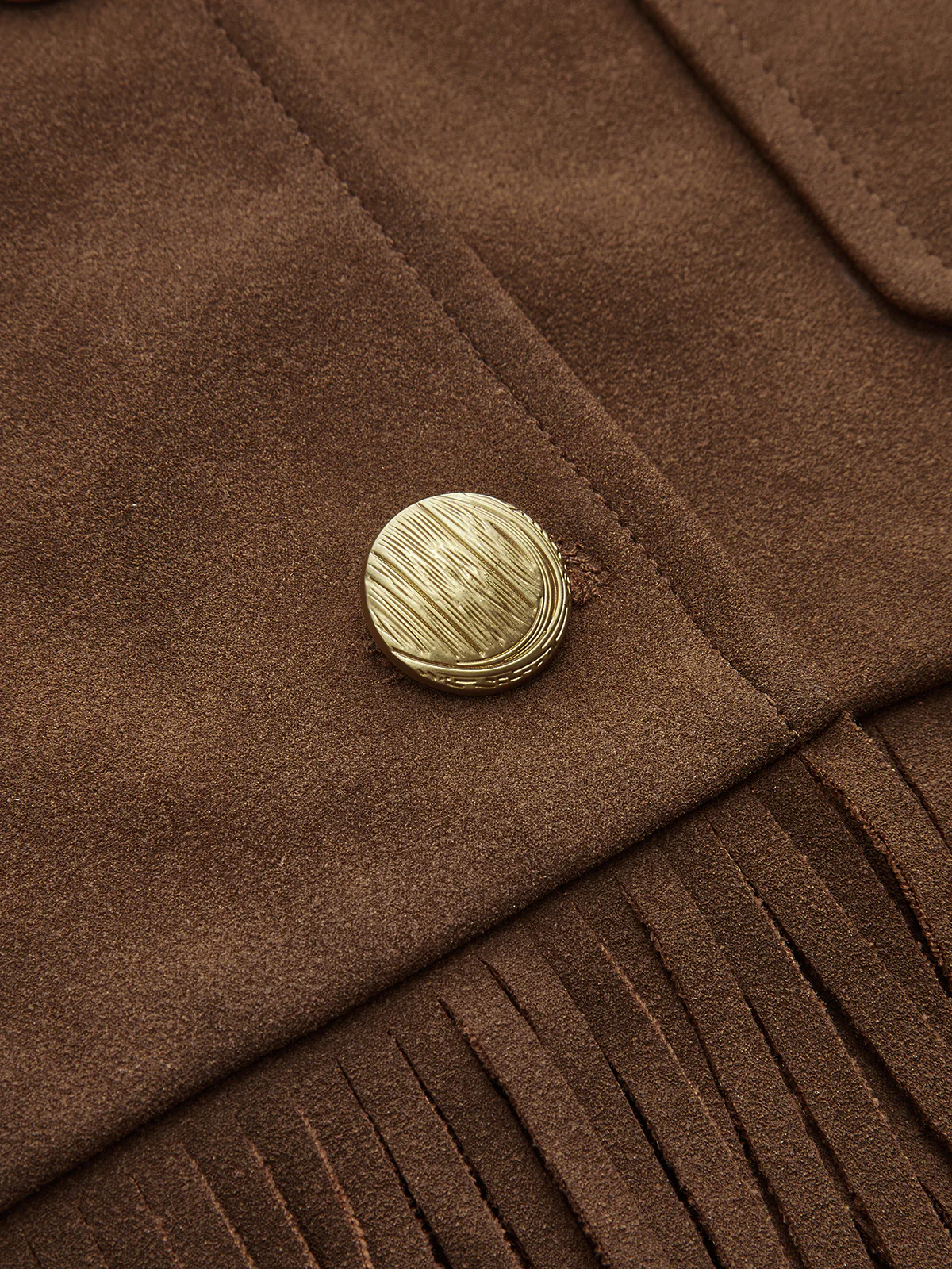 Fringe Button-Front Collared Suede Effect Jacket - Image 4