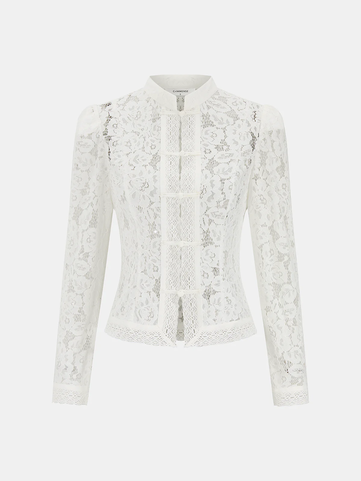Frog Closure Lace Mandarin Collar Blouse - Image 2
