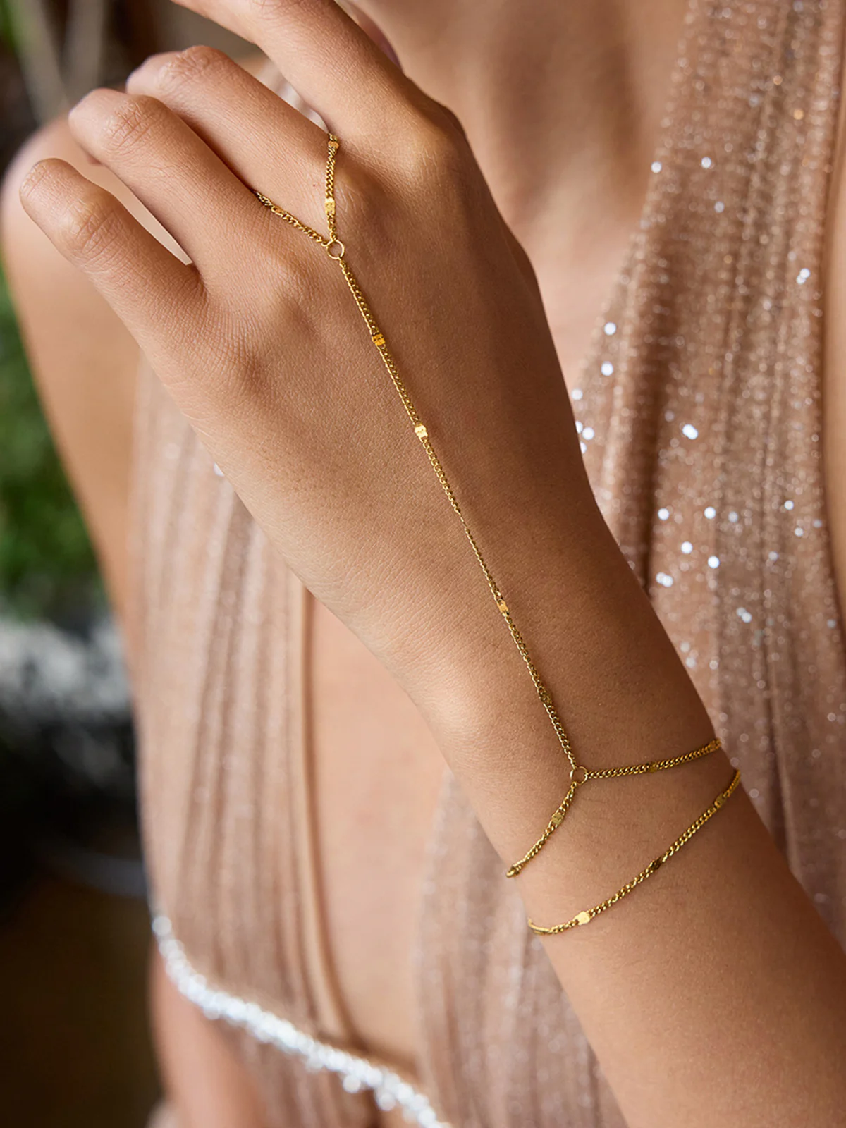 Gold-Tone Chain Finger Bracelet - Image 2