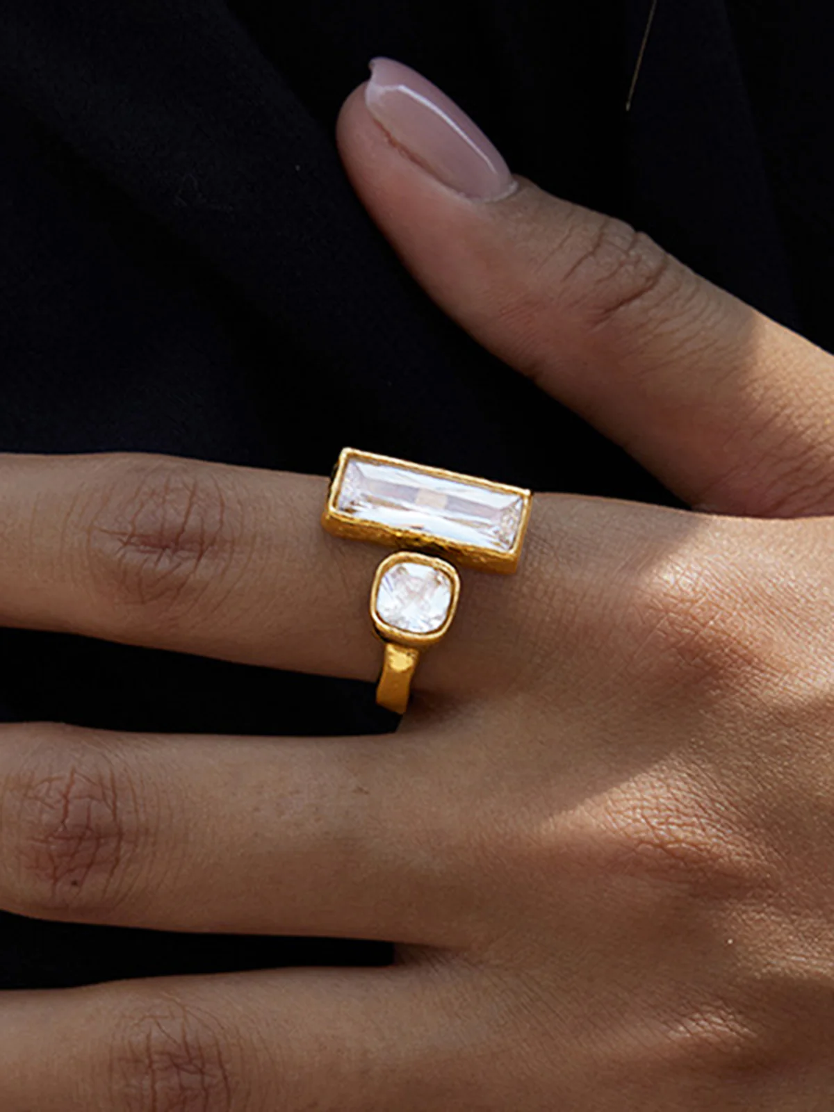 Gold-Tone Double-Stone Ring