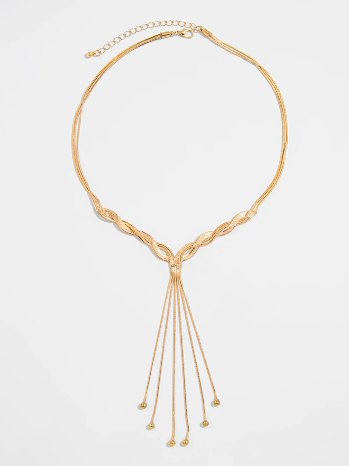 Golden Twisted Tassel Y-Shaped Necklace - Image 2
