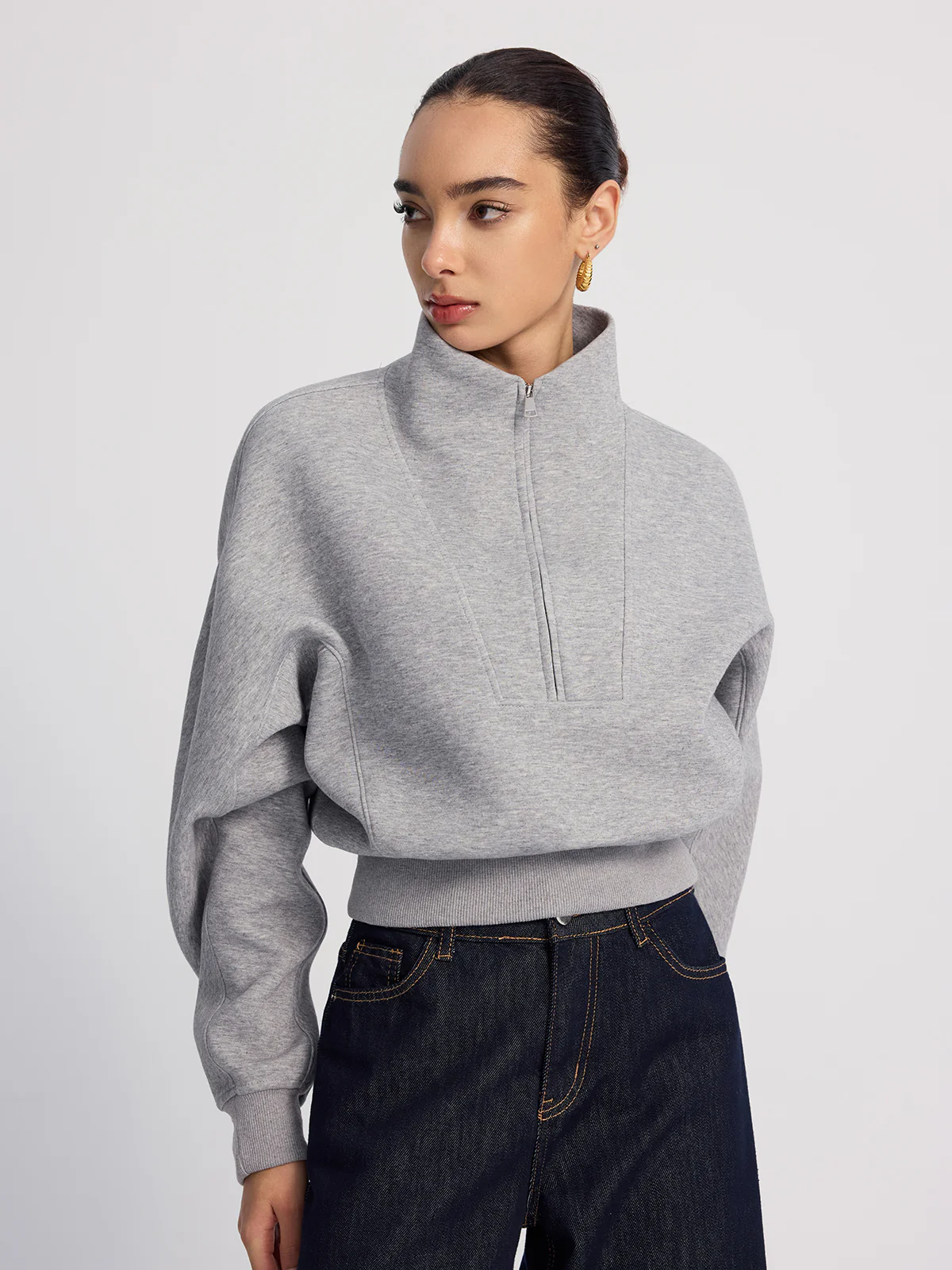 Half-Zip Oversized Cropped Sweatshirt - Image 3