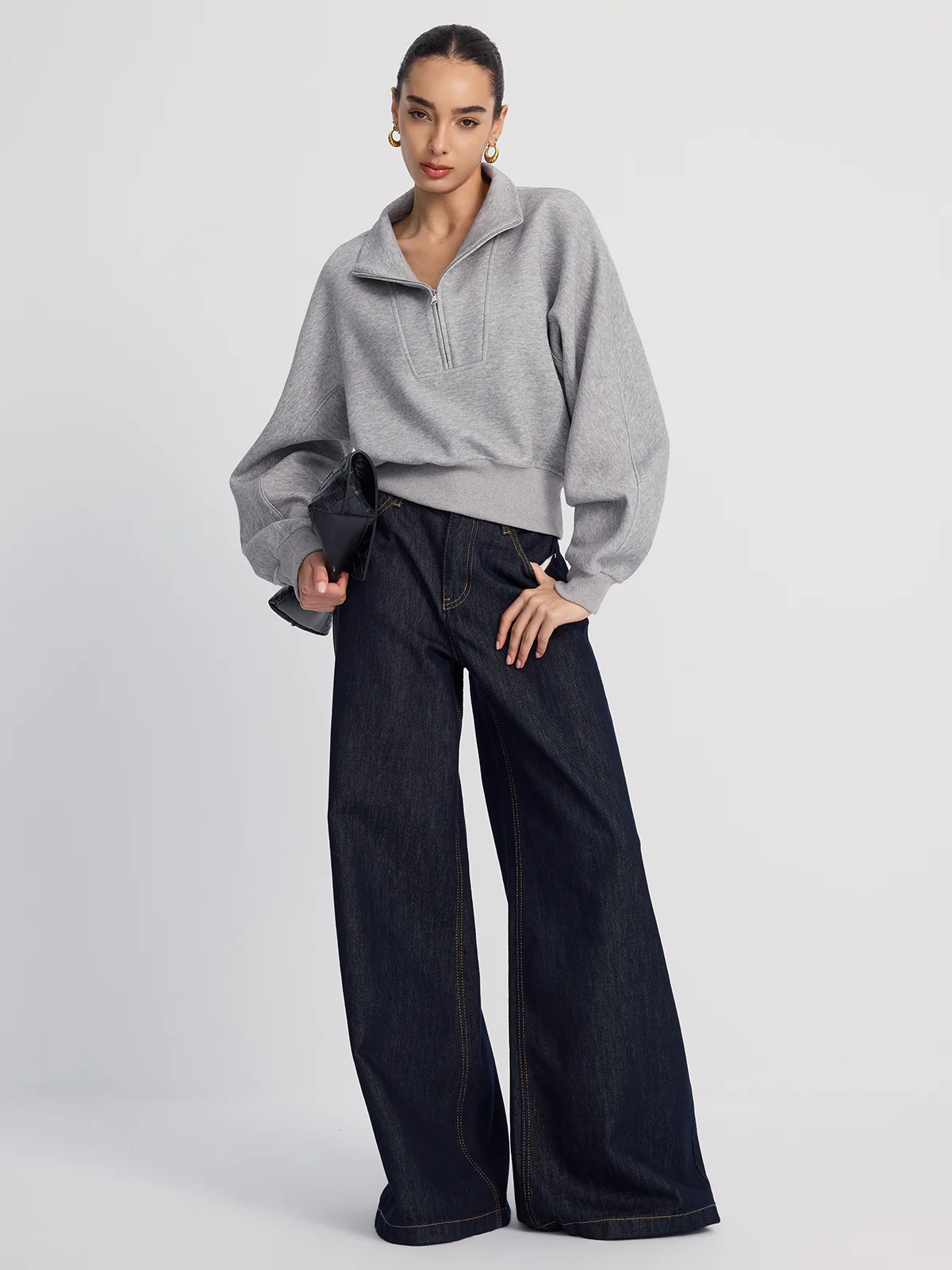 Half-Zip Oversized Cropped Sweatshirt - Image 5