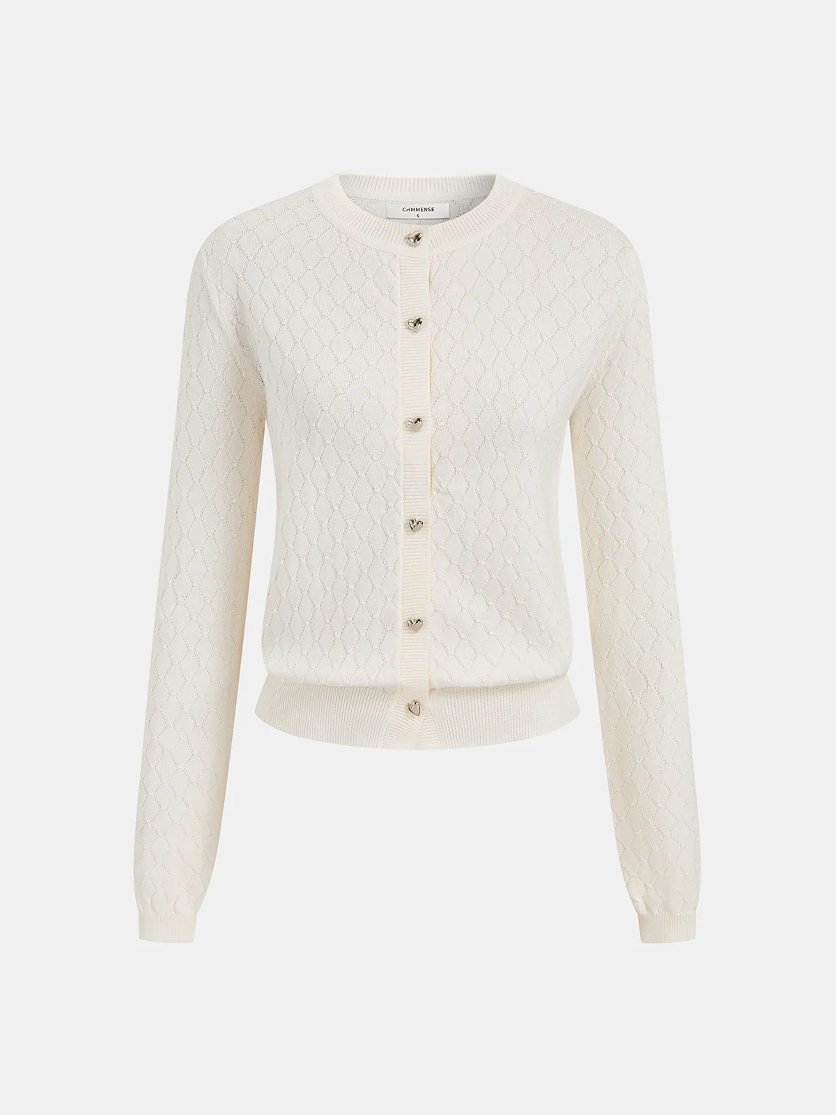 Heart Button Crochet Openwork Knit Cardigan - Image 2