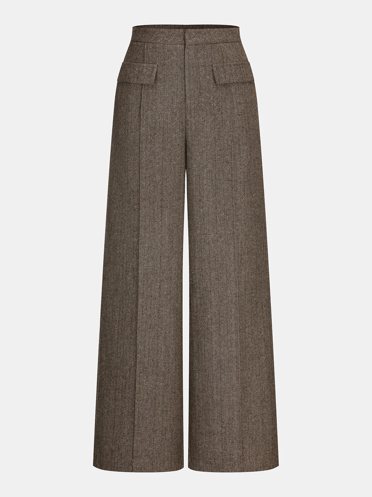 Herringbone Tweed Wide-Leg Pants