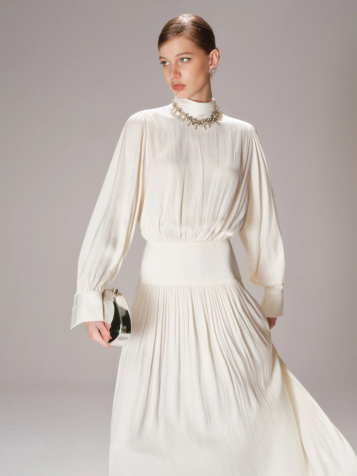 High Neck Long-Sleeve Maxi Dress - Image 3