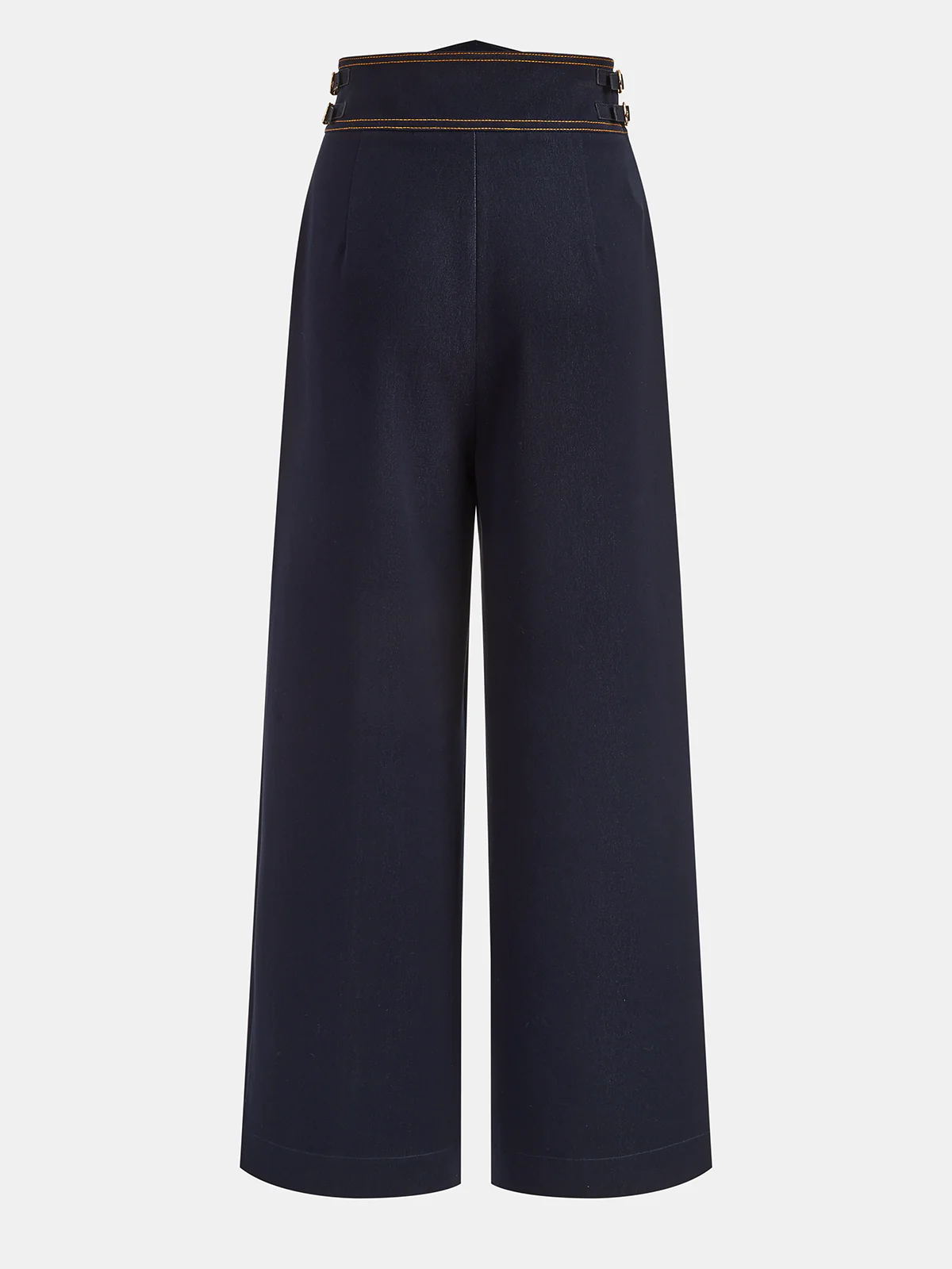 High-Waisted Metal Button Faux Denim Pants - Image 2