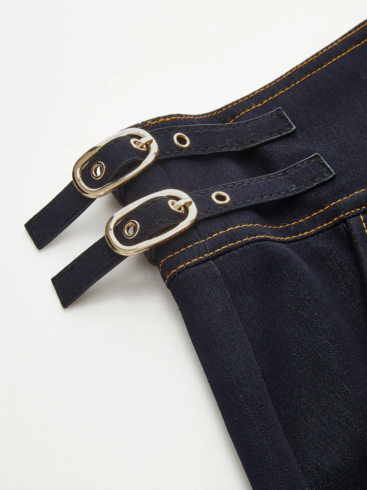 High-Waisted Metal Button Faux Denim Pants - Image 5