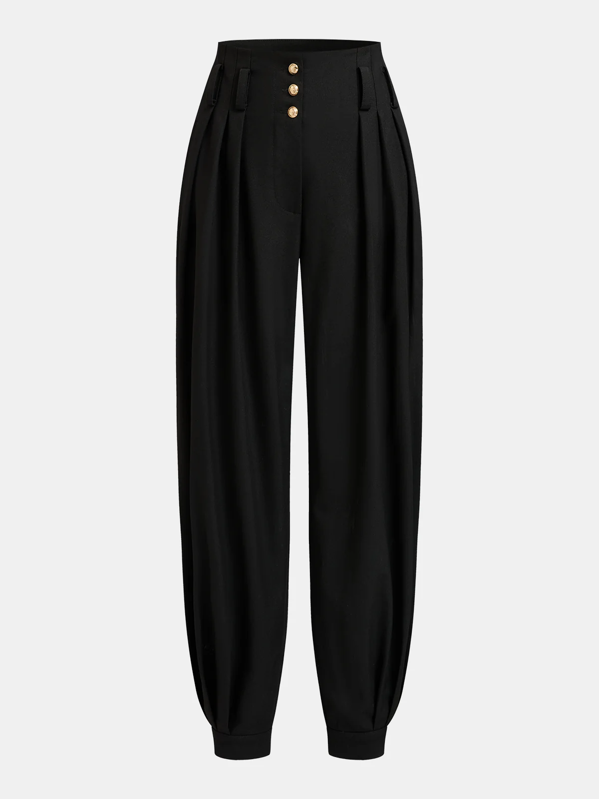 High-Waisted Pleated Metal Button Harem Pants