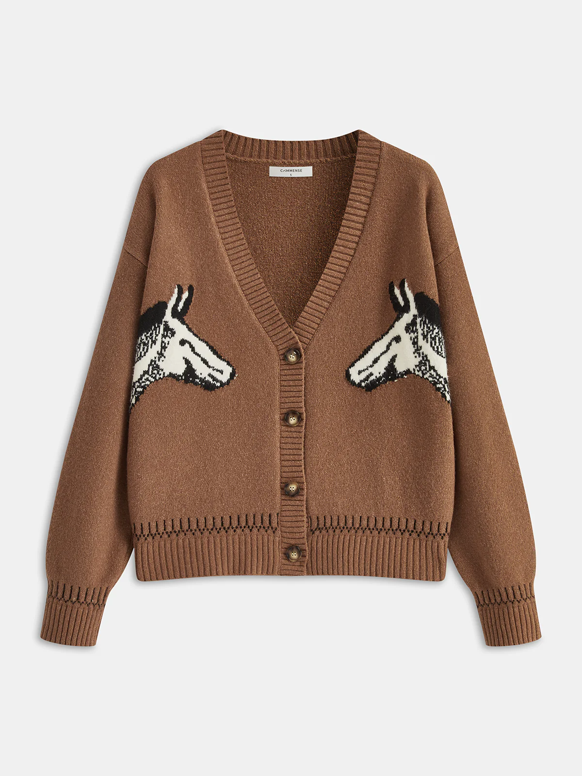 Horse-Pattern V-Neck Knit Cardigan