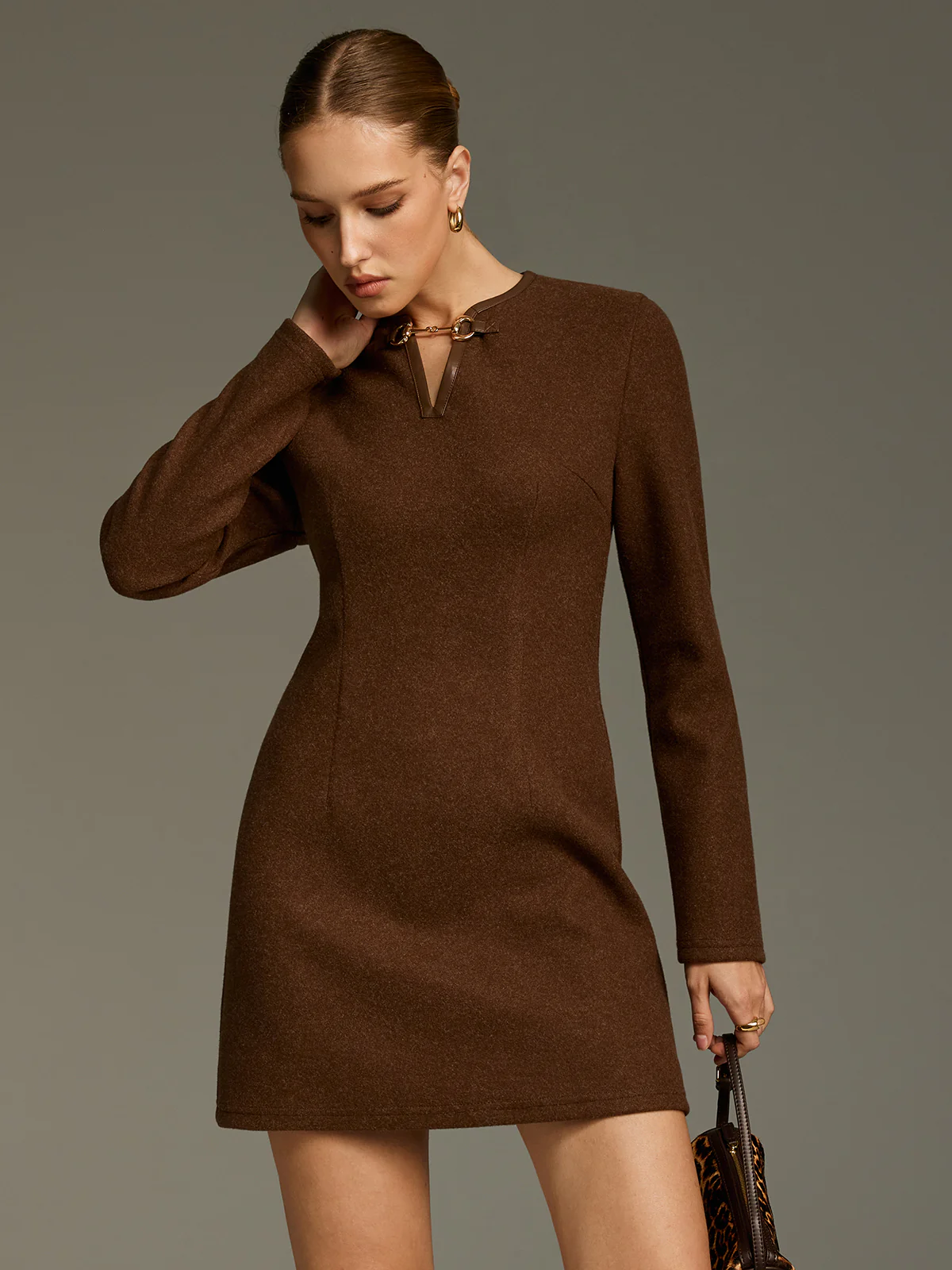 Horsebit Detail A-Line Mini Dress - Image 5