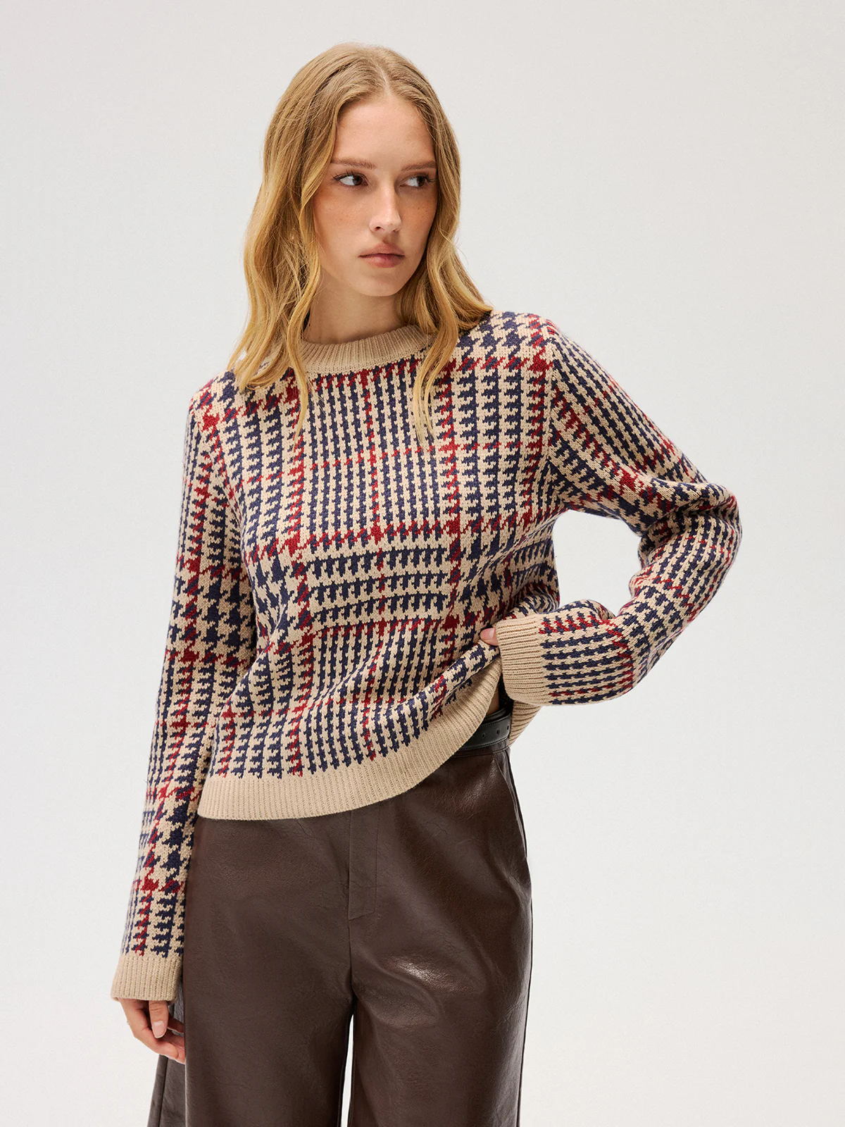 Houndstooth Crew Neck Sweater - Image 3