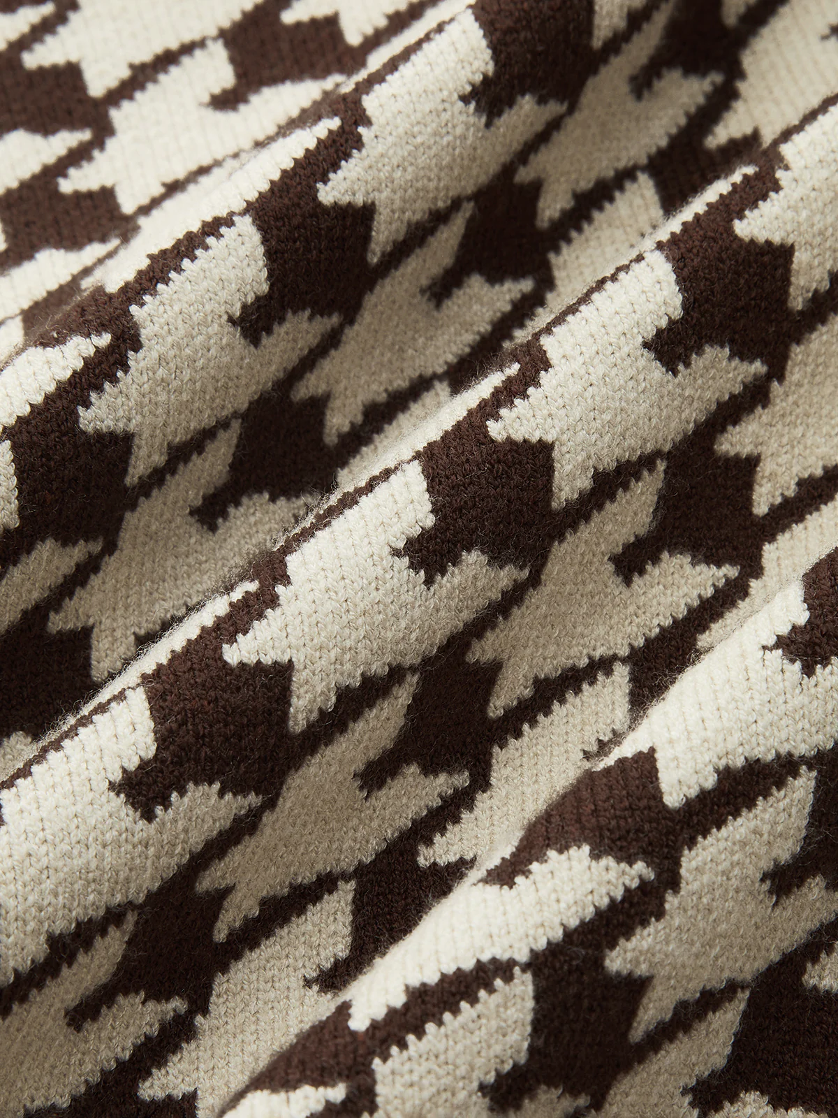 Houndstooth Puff-Sleeve Cropped Knit Cardigan - Image 3