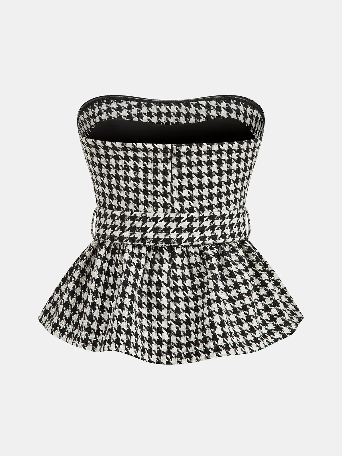 Houndstooth Strapless Belted Peplum Top - Image 2