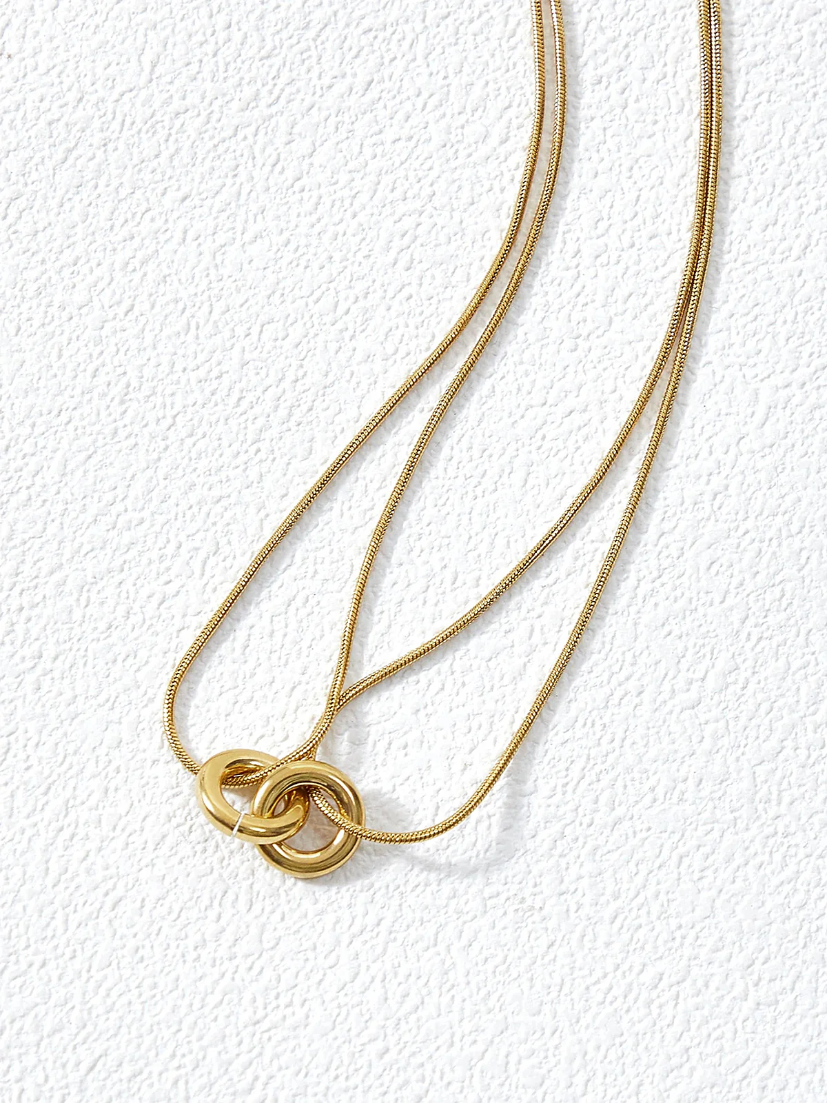Interlocking Circle Layered Gold Necklace - Image 4