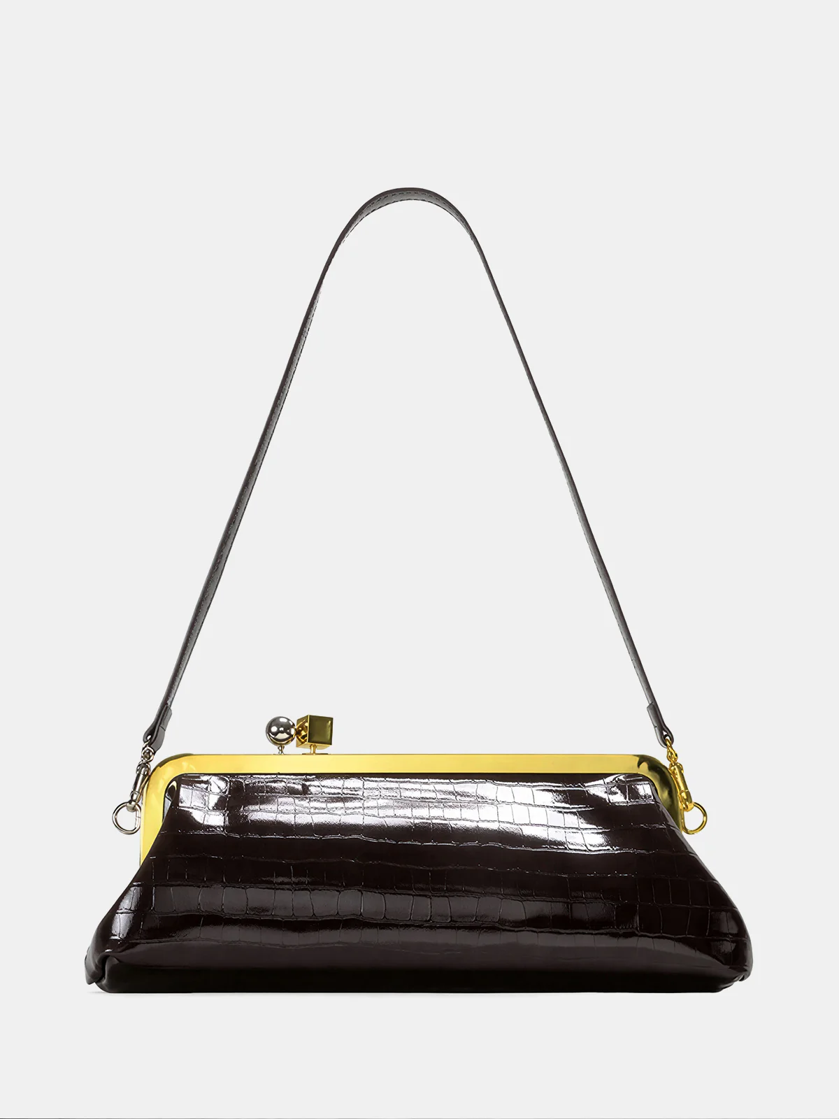 Kiss-Lock Closure Crocodile-Embossed Bag
