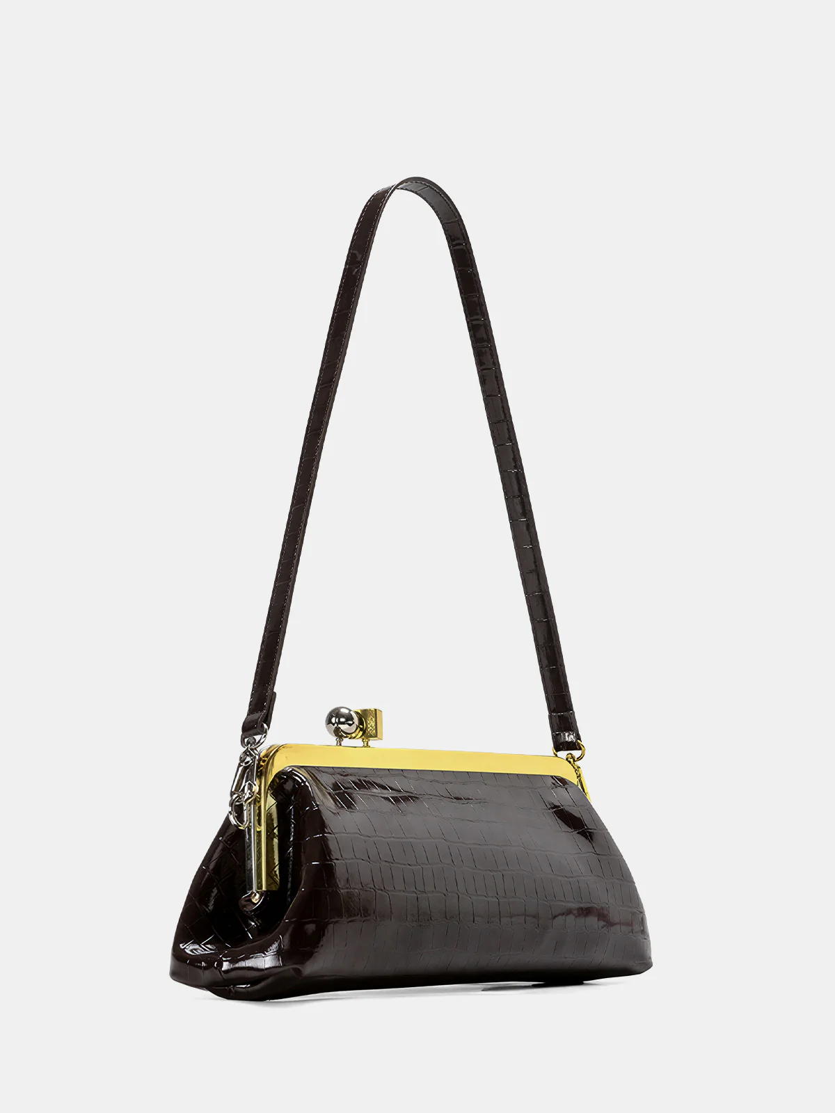 Kiss-Lock Closure Crocodile-Embossed Bag - Image 3