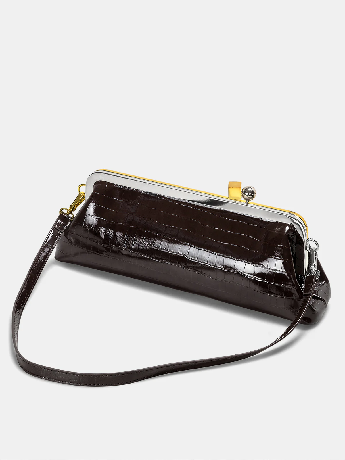 Kiss-Lock Closure Crocodile-Embossed Bag - Image 4