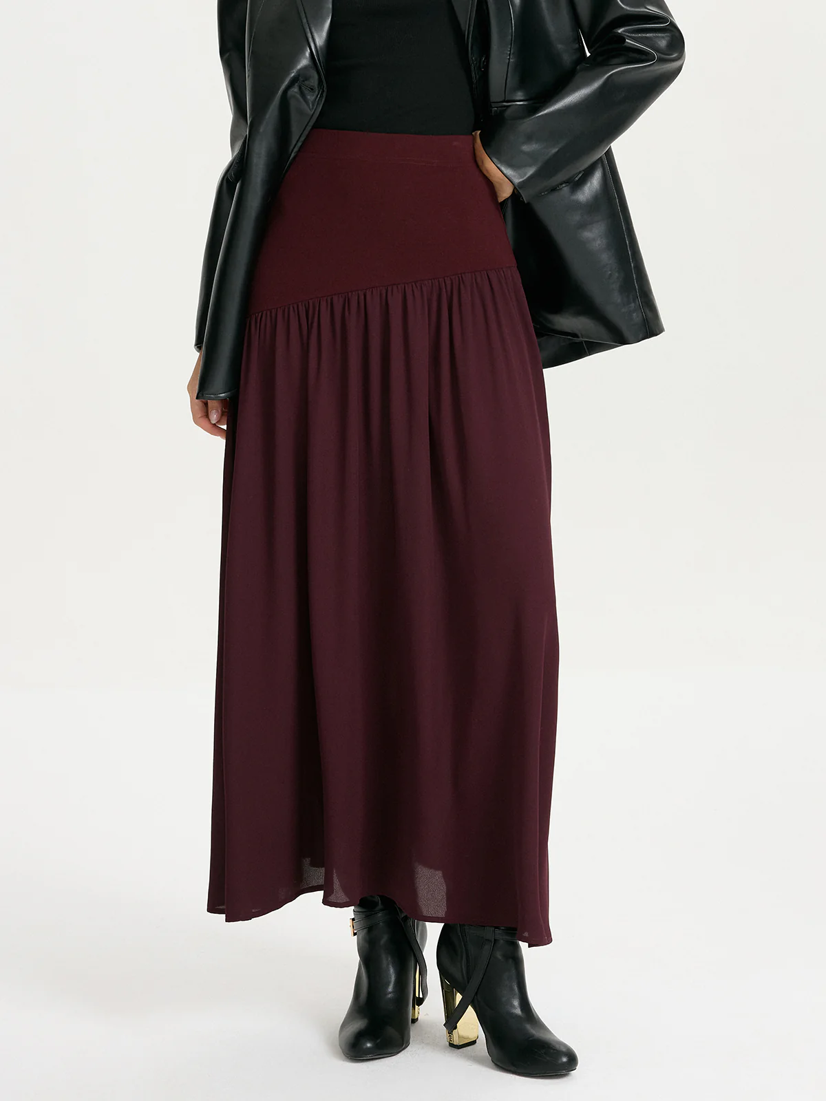 Knit & Chiffon Paneled Flowy Maxi Skirt - Image 2