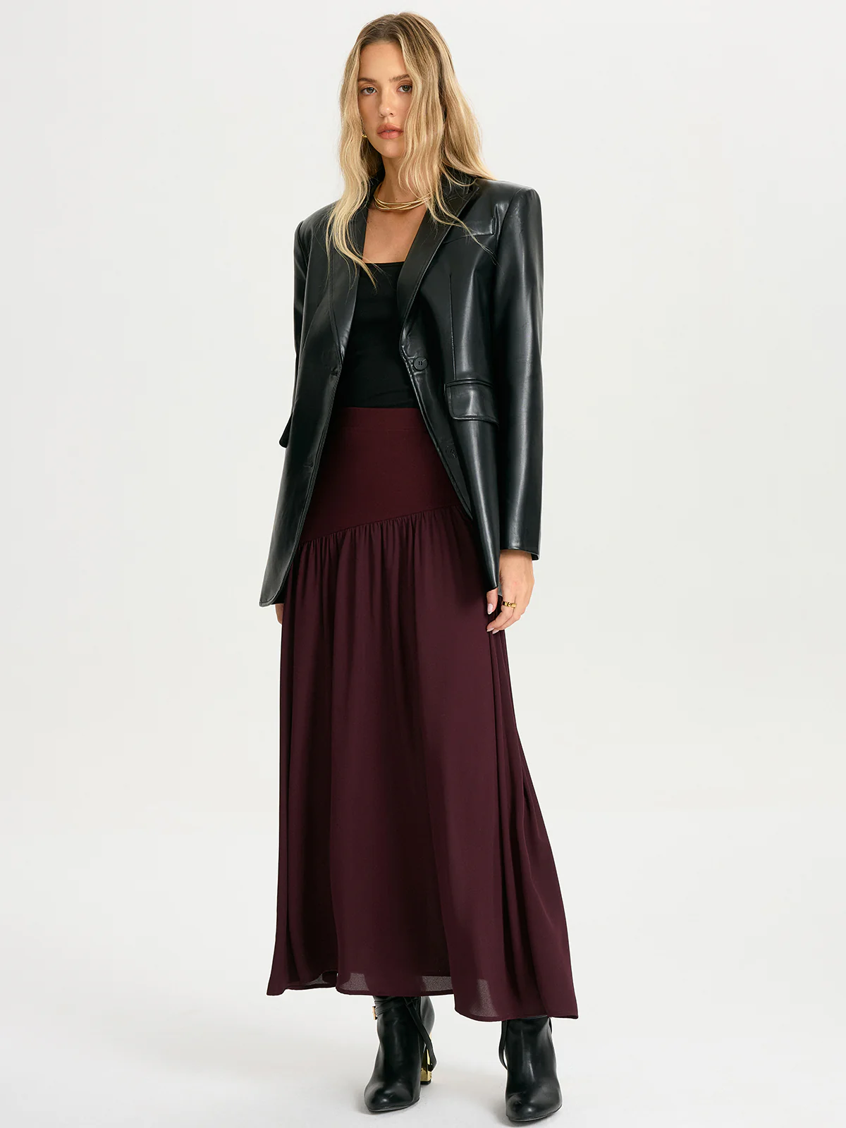 Knit & Chiffon Paneled Flowy Maxi Skirt - Image 4